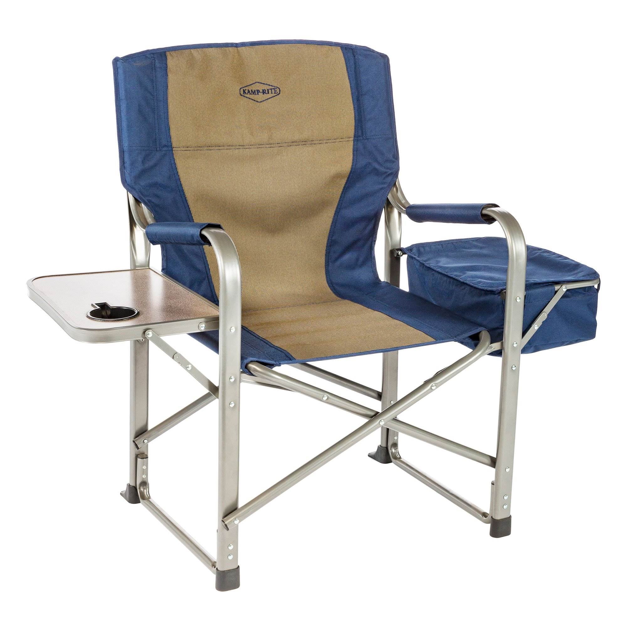 Kamp-Rite Portable Director's Chair w/Cooler, Cup Holder, & Table, Navy/Tan