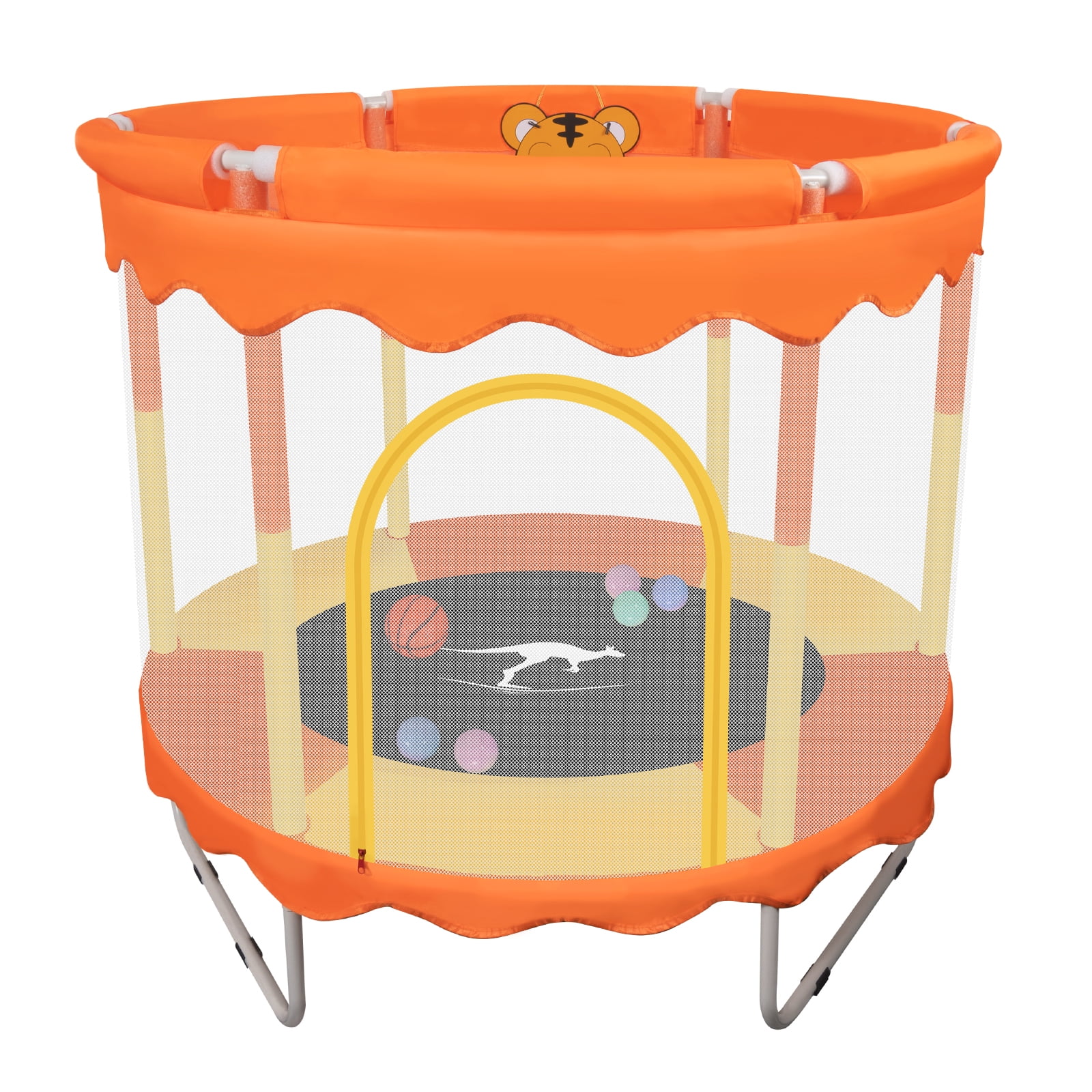Kangaroo Hoppers 48" Trampoline for Kids Toddler Recreation Trampoline with Basketball hoop, Enclosure Net, Orange