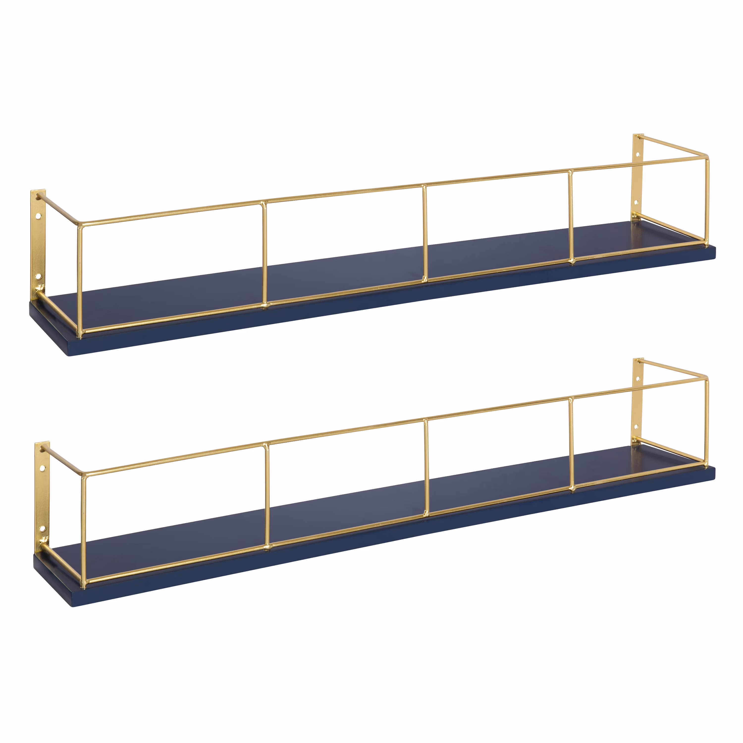 Kate and Laurel Benbrook 24 inch 2-Pack Wood and Metal Floating Wall Shelves, Blue and Gold