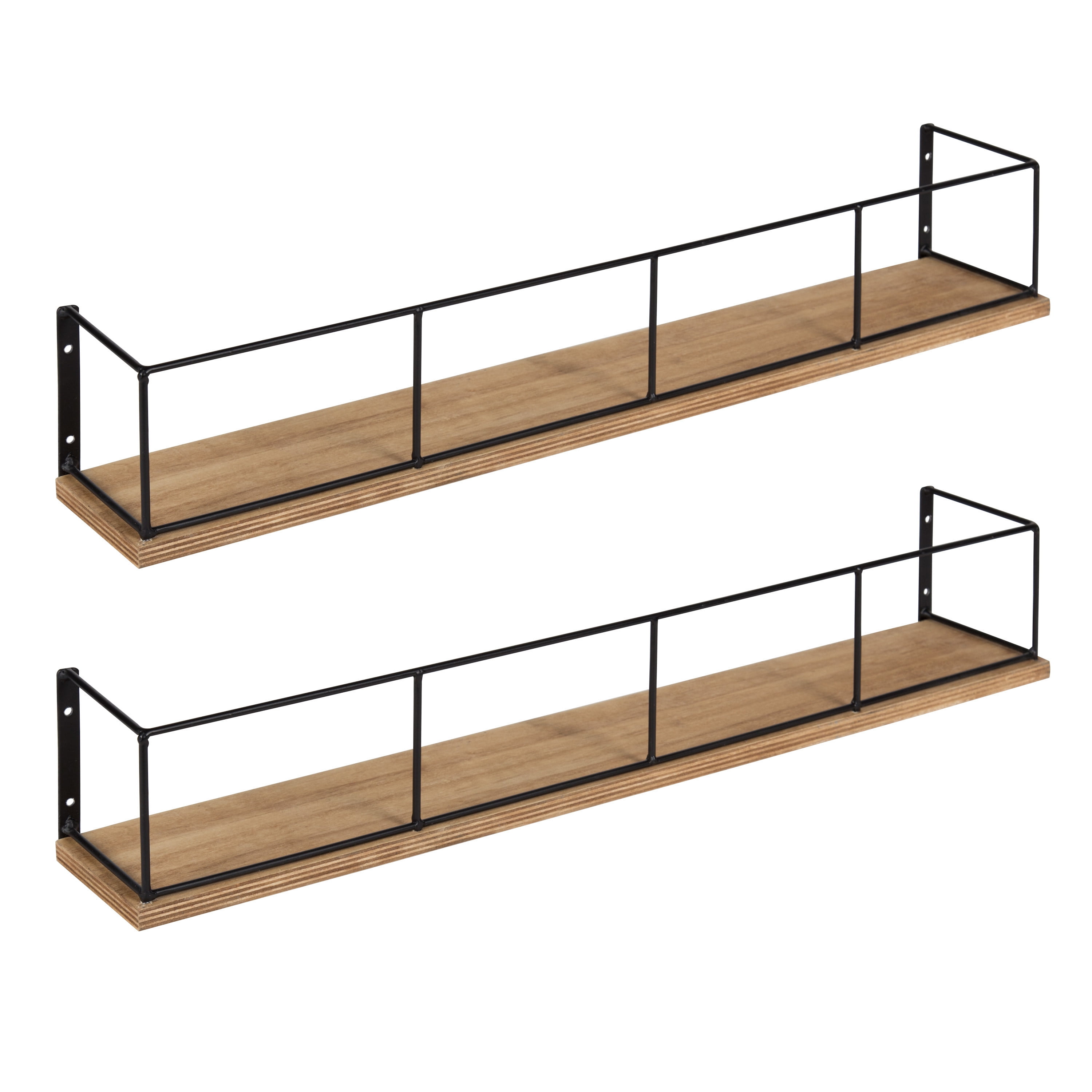 Kate and Laurel Benbrook 24 inch 2-Pack Wood and Metal Floating Wall Shelves, Rustic Brown and Black