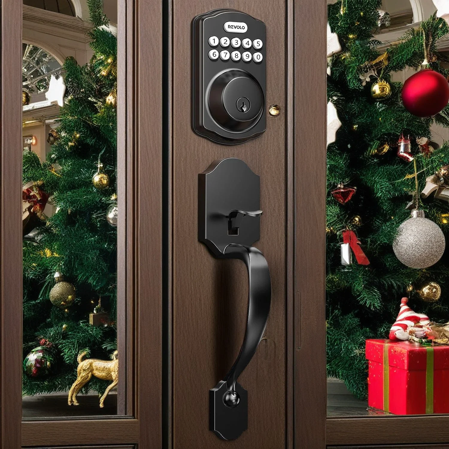 Revolo Digital Deadbolt Lock Set with 2 Handles, Keyless Entry Door Lock, Electronic Digital Keypad Lock for Front Door-Matte Black