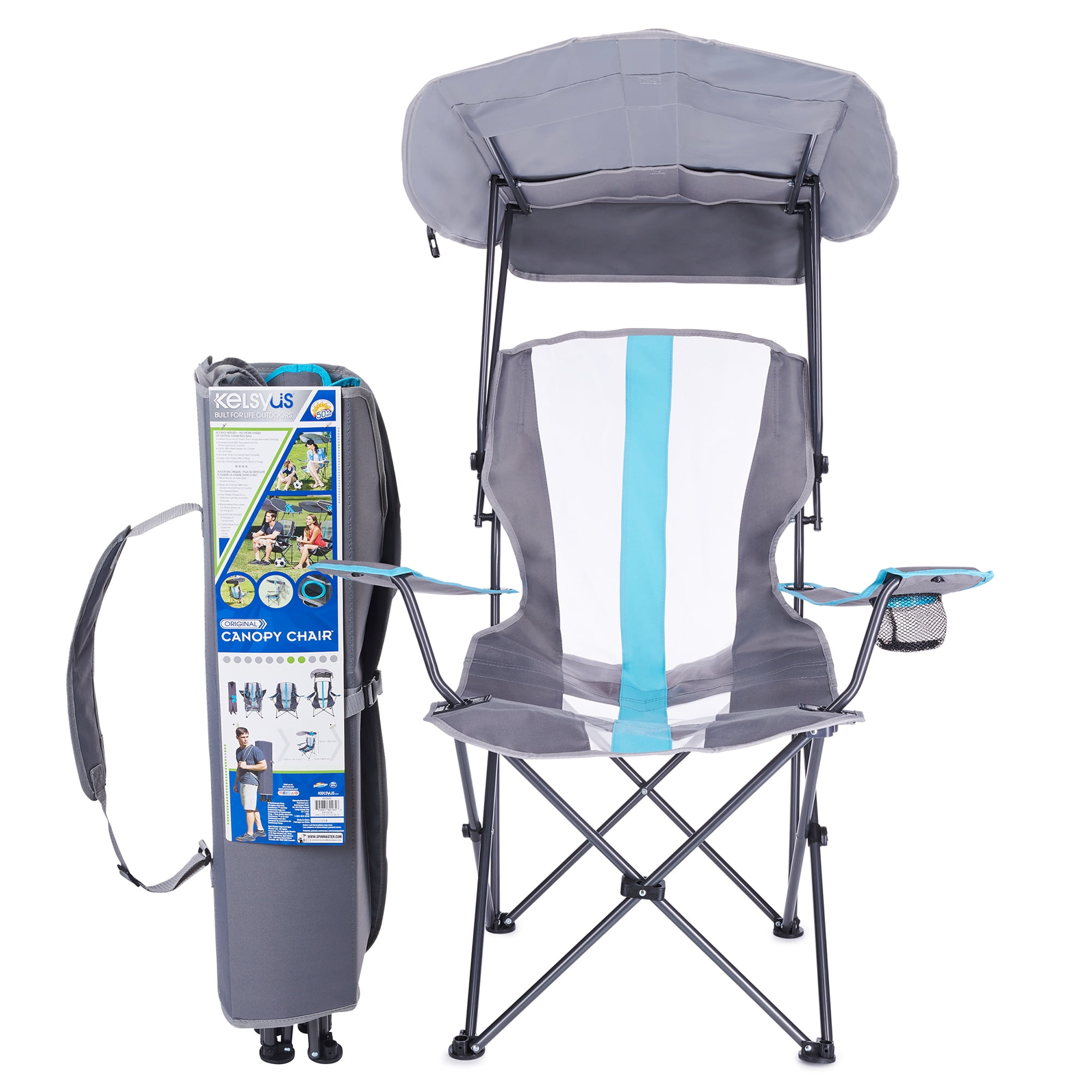 Kelsyus Original Foldable Canopy Chair for Camping, Tailgates, and Outdoor Events, Grey/Light Blue