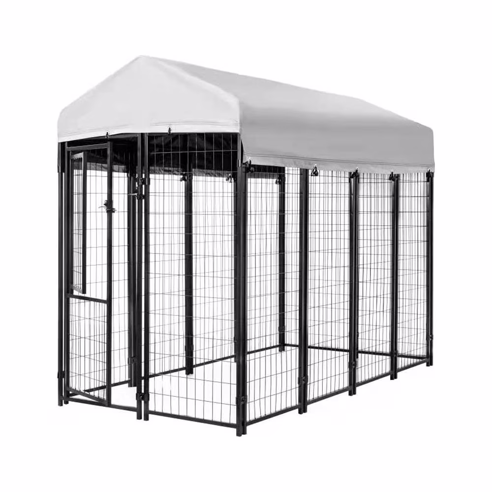 KennelMaster Welded Wire Dog Kennel With Waterproof Cover Black 8 ft x 4 ft x 6 ft Indoor & Outdoor