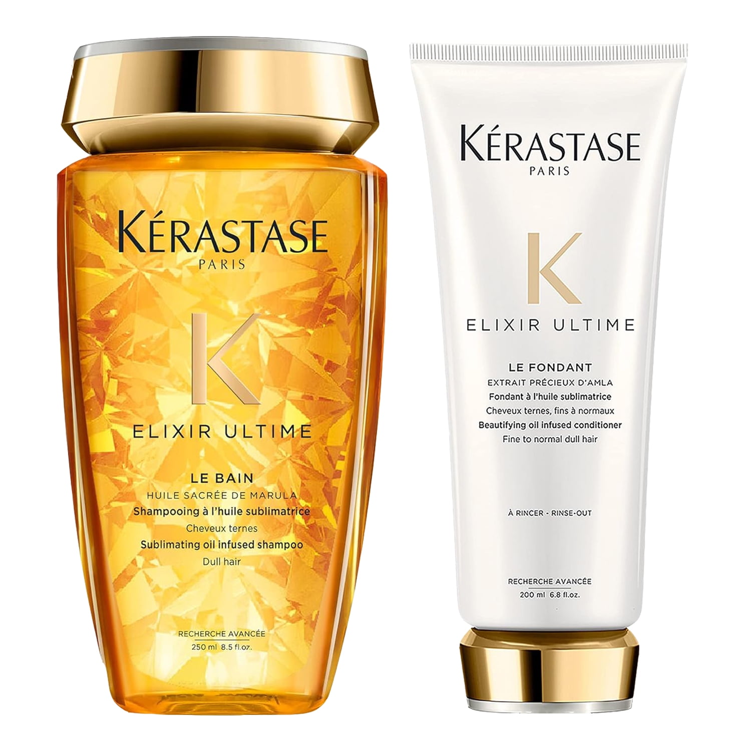 Kerastase Elixir Ultime Le Bain Shampoo 8.5 oz and Le Fondant Conditioner 6.8 oz Set for Dull Hair