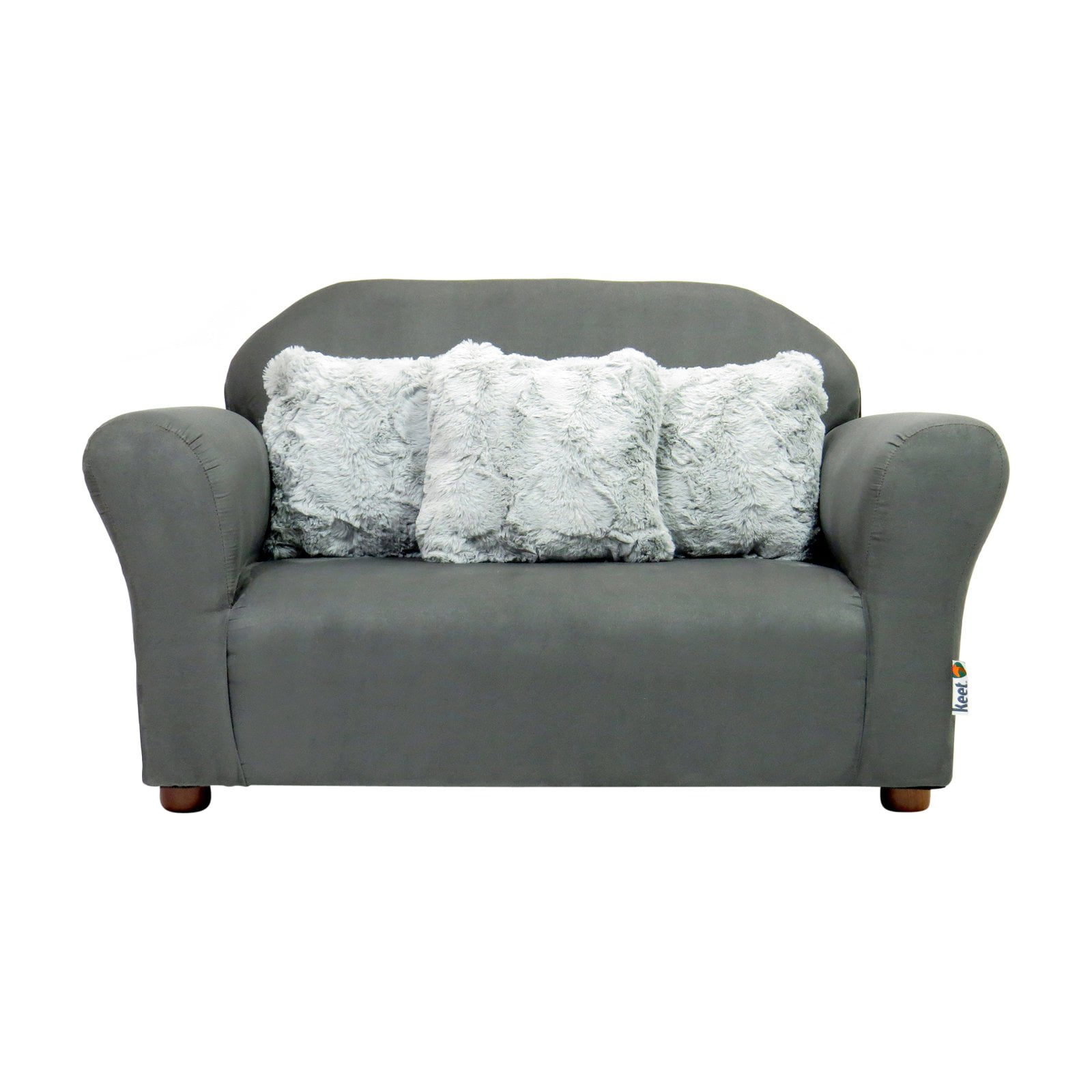 Plush Keet Children's Sofa Charcoal, with Grey accent pillows