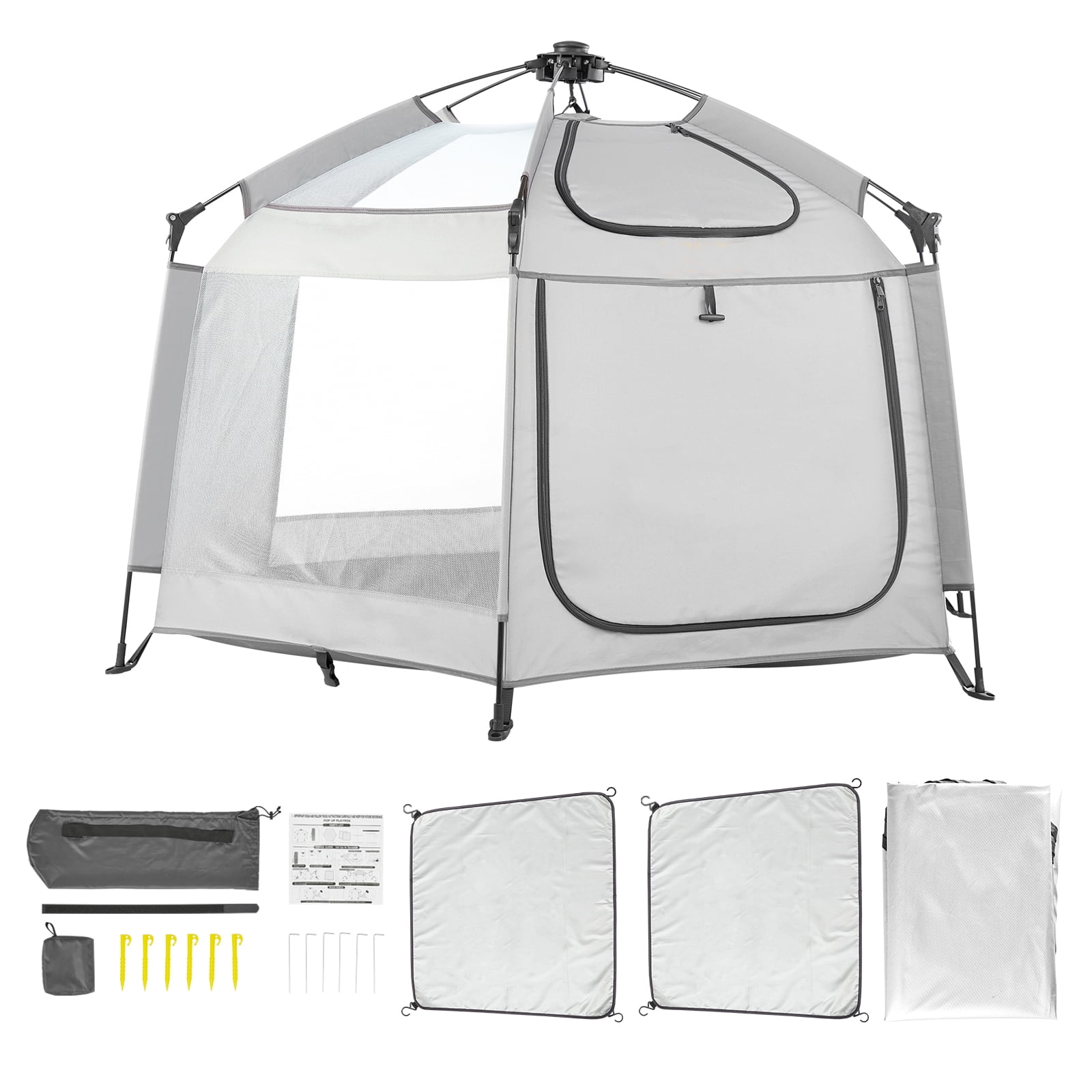 KFFKFF Baby Playpen with Canopy, Portable Baby Beach Tent, 59.8"x59.8" Outdoor Baby Playpen, Indoor & Outdoor Play Yard for Babies, Foldable, Portable, Lightweight & Travel Bag & 3 Sun-Shades