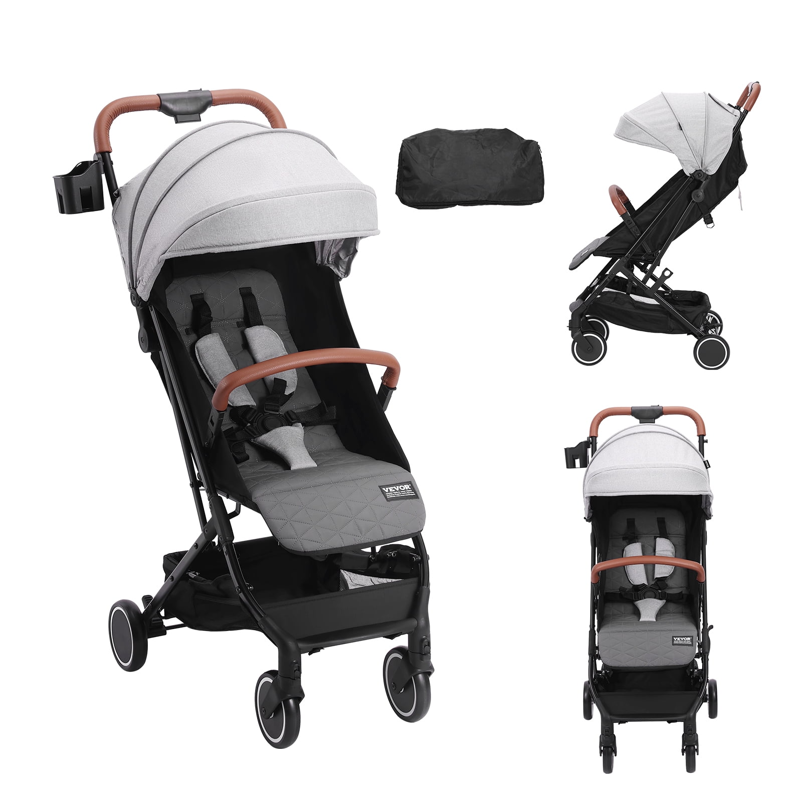 KFFKFF Baby Stroller, Stroller for Newborn One-Click Folding Umbrella Stroller Lightweight Travel Stroller for Baby, Light Grey