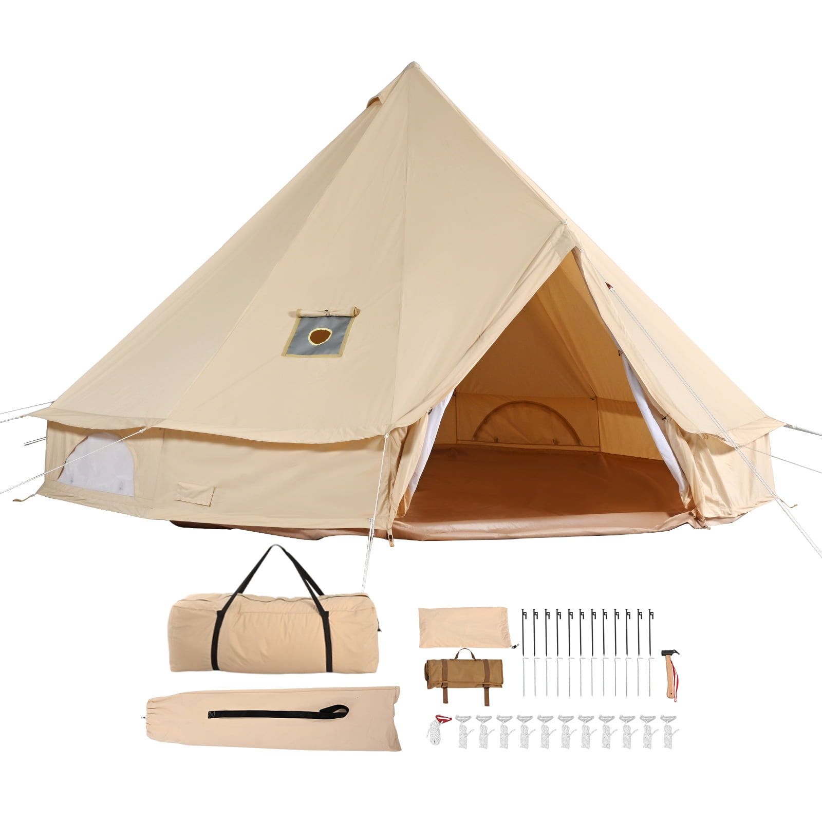 KFFKFF Canvas Bell Tent 4m/13.12ft 4-Season Camping Yurt Tent with Stove Jack