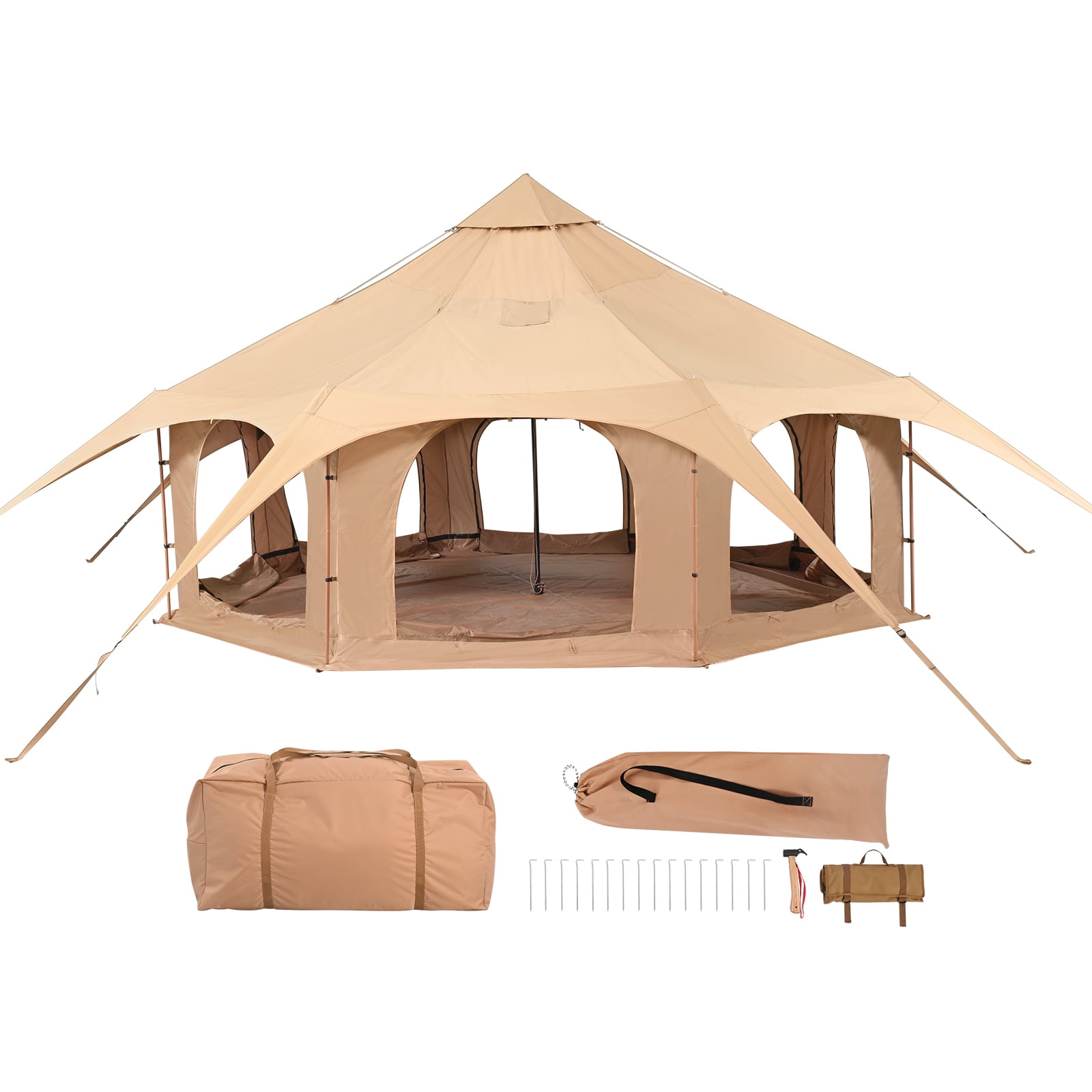 KFFKFF Canvas Shelter, All-Season 5m/16.4ft Dome Shelter, Camping Canvas with Chimney Hole, Ventilated Large Yurt for 8 Persons, Ideal for Family Outings, Outdoor Gatherings