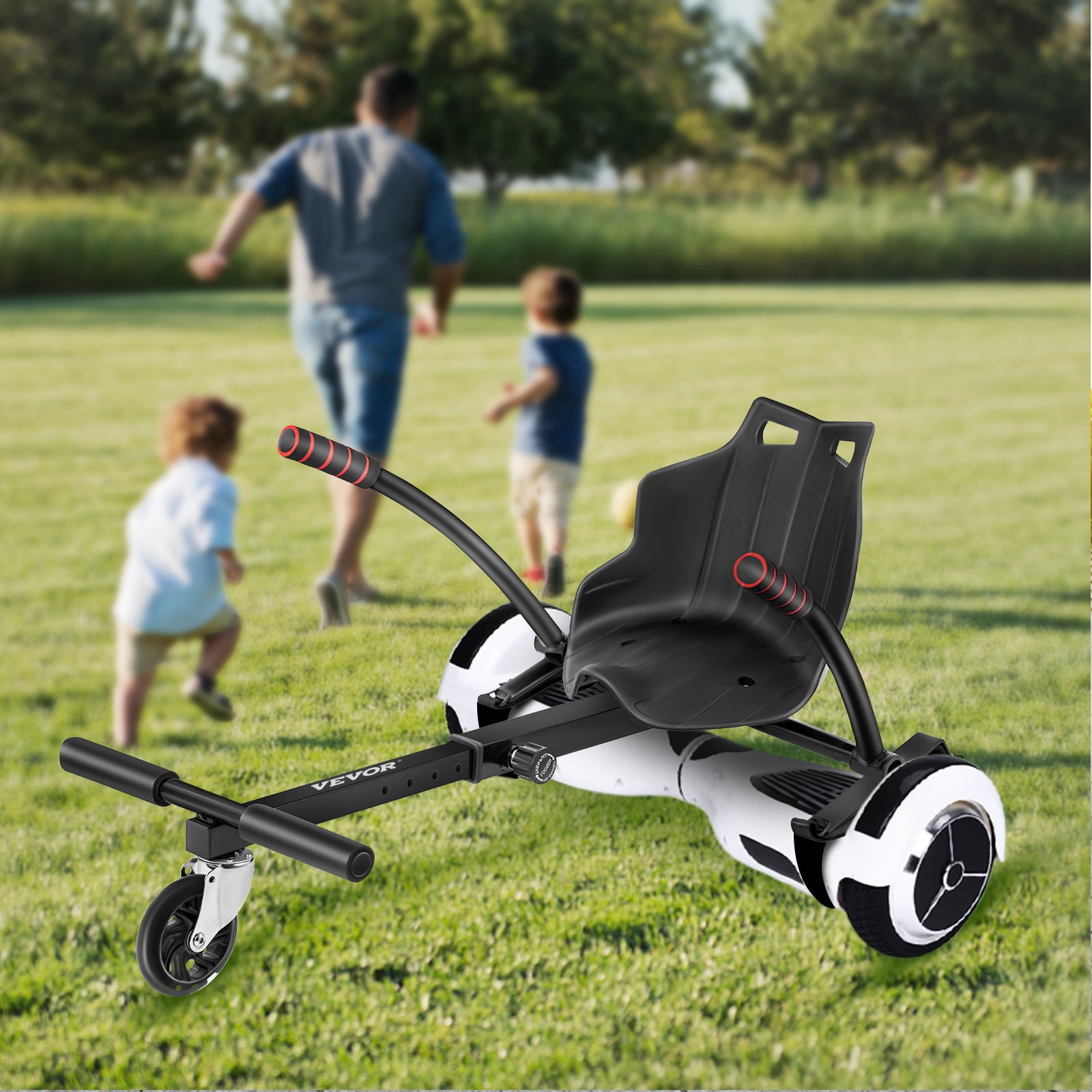 KFFKFF Hoverkart Seat Kit for 6.5'' 8'' 10'' Balance Scooters, Convertible Go-Kart with LED Lights for Children and Adults, Black, with Adjustable Frame