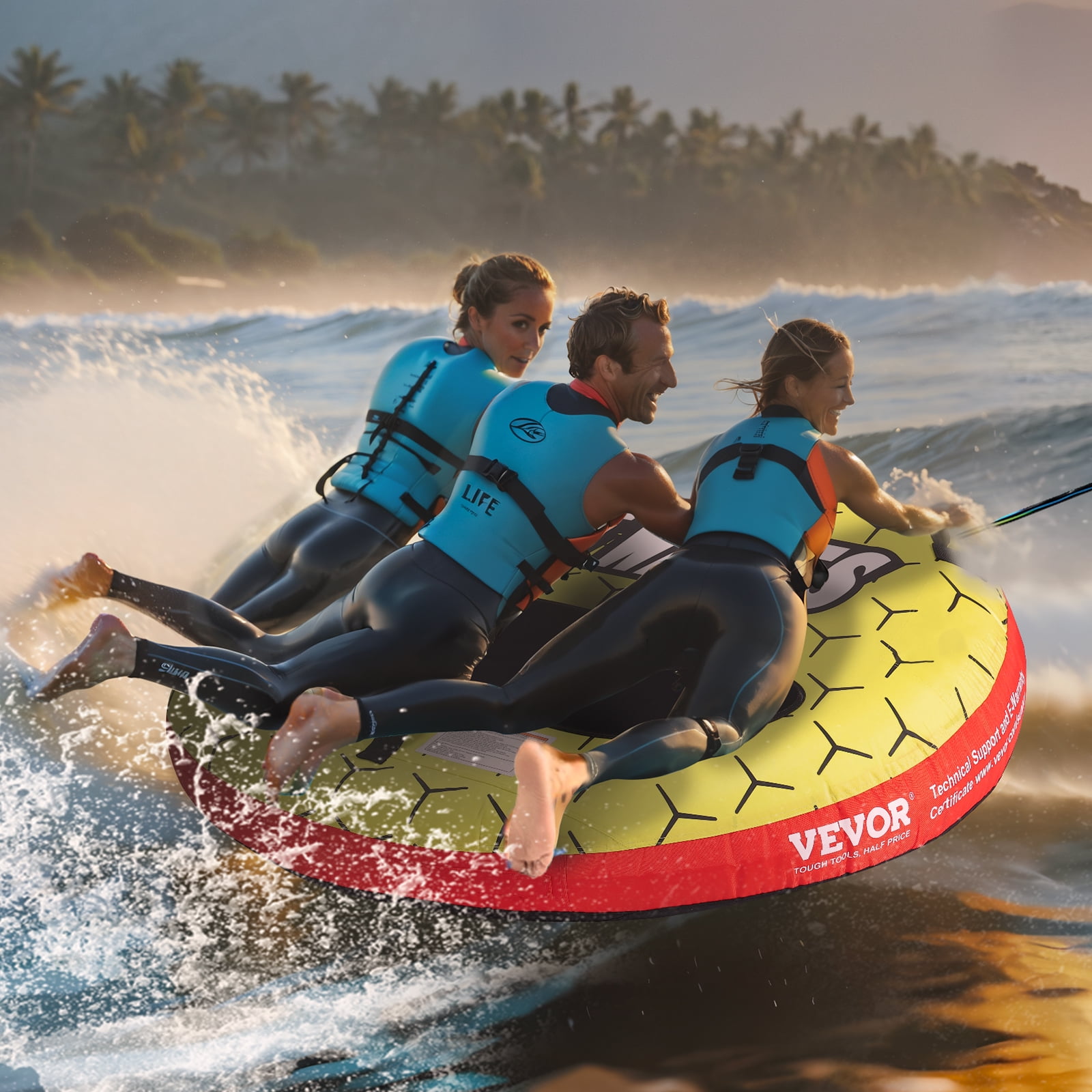 KFFKFF Inflatable Towable Tube for Boating 1-3 Rider 63 inch Round Water Sport