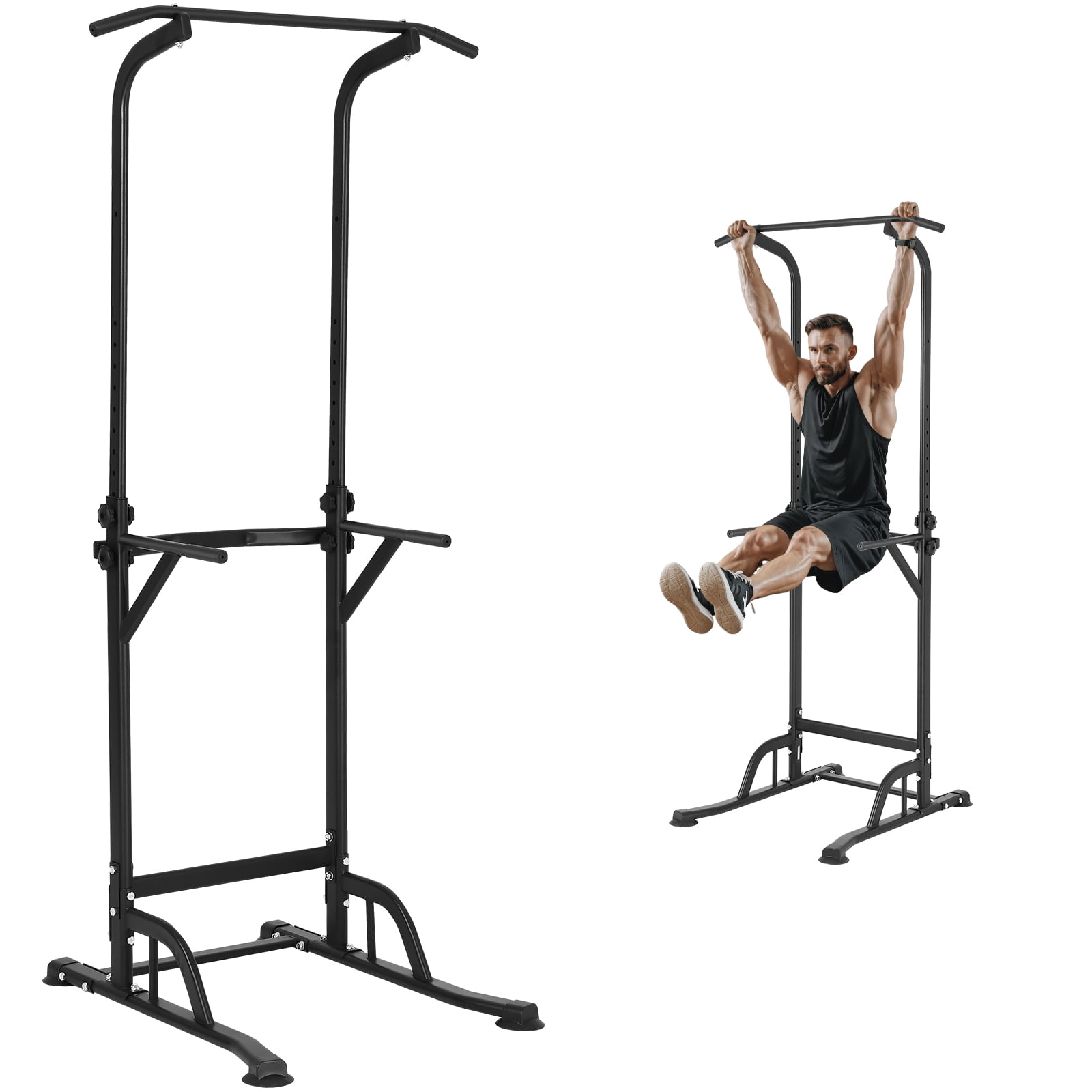 KFFKFF Power Tower Dip Station, 10-Level Carbon Steel Frame Pull Up Bar Station Workout Dip Station Height Adjustable Strength Training Equipment For Home Fitness 330 Weight Capacity