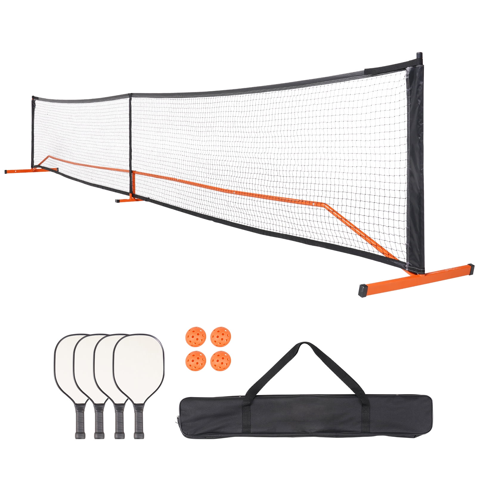 KFFKFF 22x3FT Portable Pickleball Net Set, Regulation Standard Size Portable Pickleball System with Carrying Bag & 4* Balls & 4* Paddles, Steady Metal Frame & Strong PE Net, for Outdoor