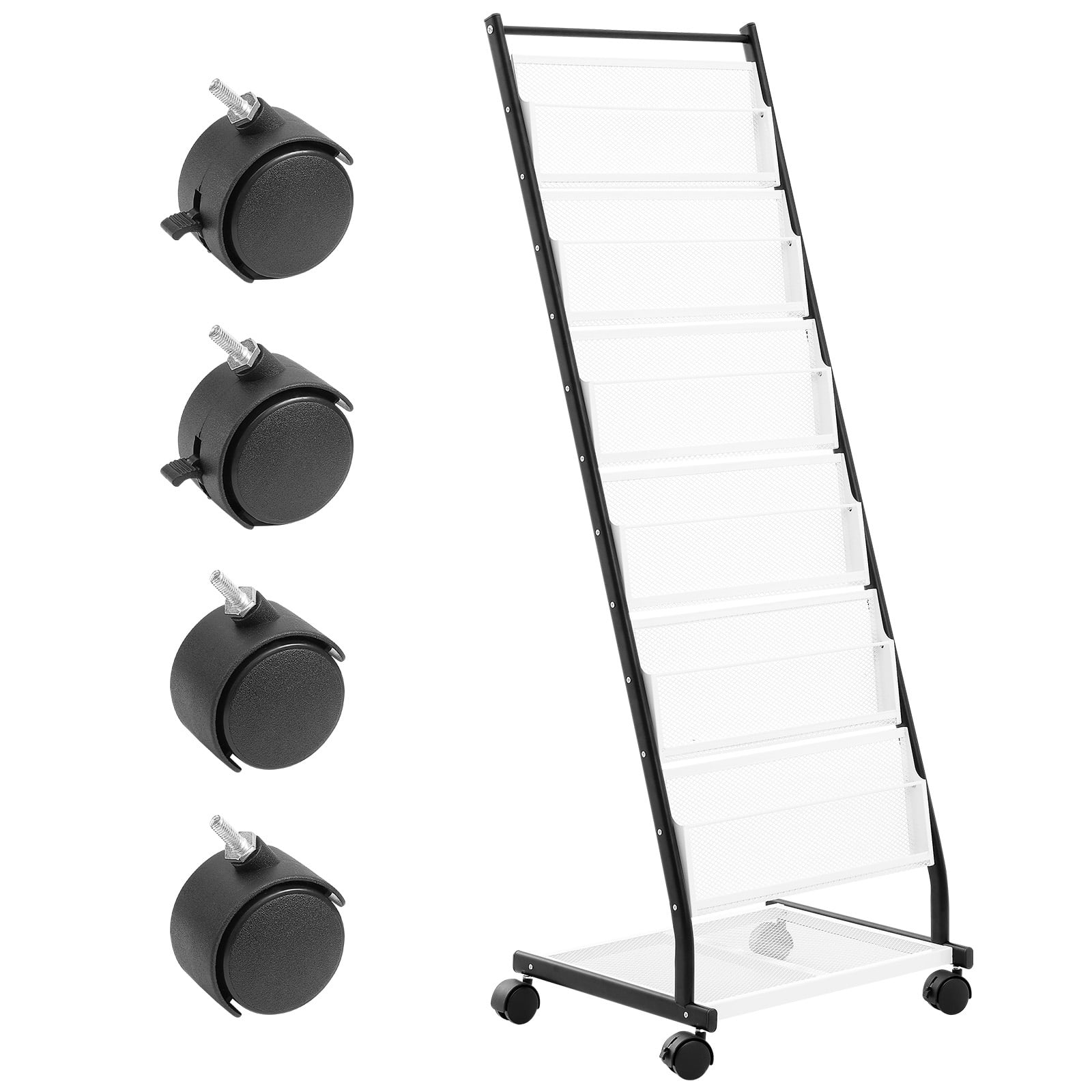 KFFKFF 6-Tier Brochure Display Rack 4 Wheels Magazine Literature Display Rack