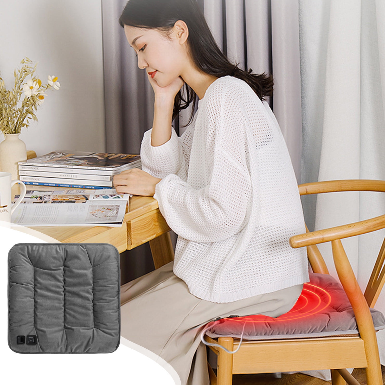 KIHOUT Heated Seat Cushion for Office Chair with USB Portable Heating Stadium Seats for Bleachers Heater Pad 3 Levels Graphene Heater Cushion Pillow Seat Warmer for Park,Sitting,Home,Camping