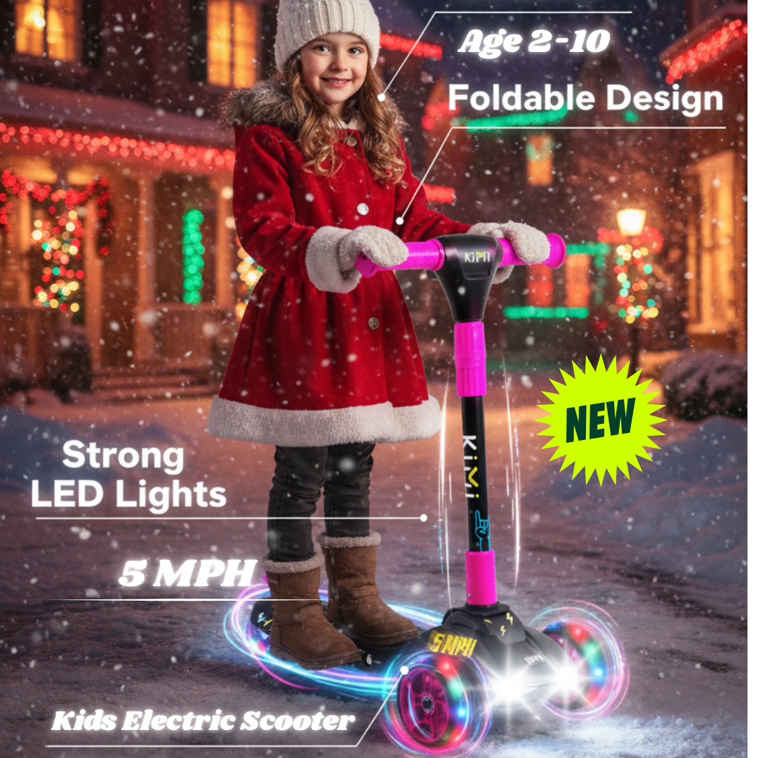 KIMI 3-Wheel Compact Electric Scooter for Children Ages 3-9, LED Safety Lights, 5MPH, 10-Mile Range