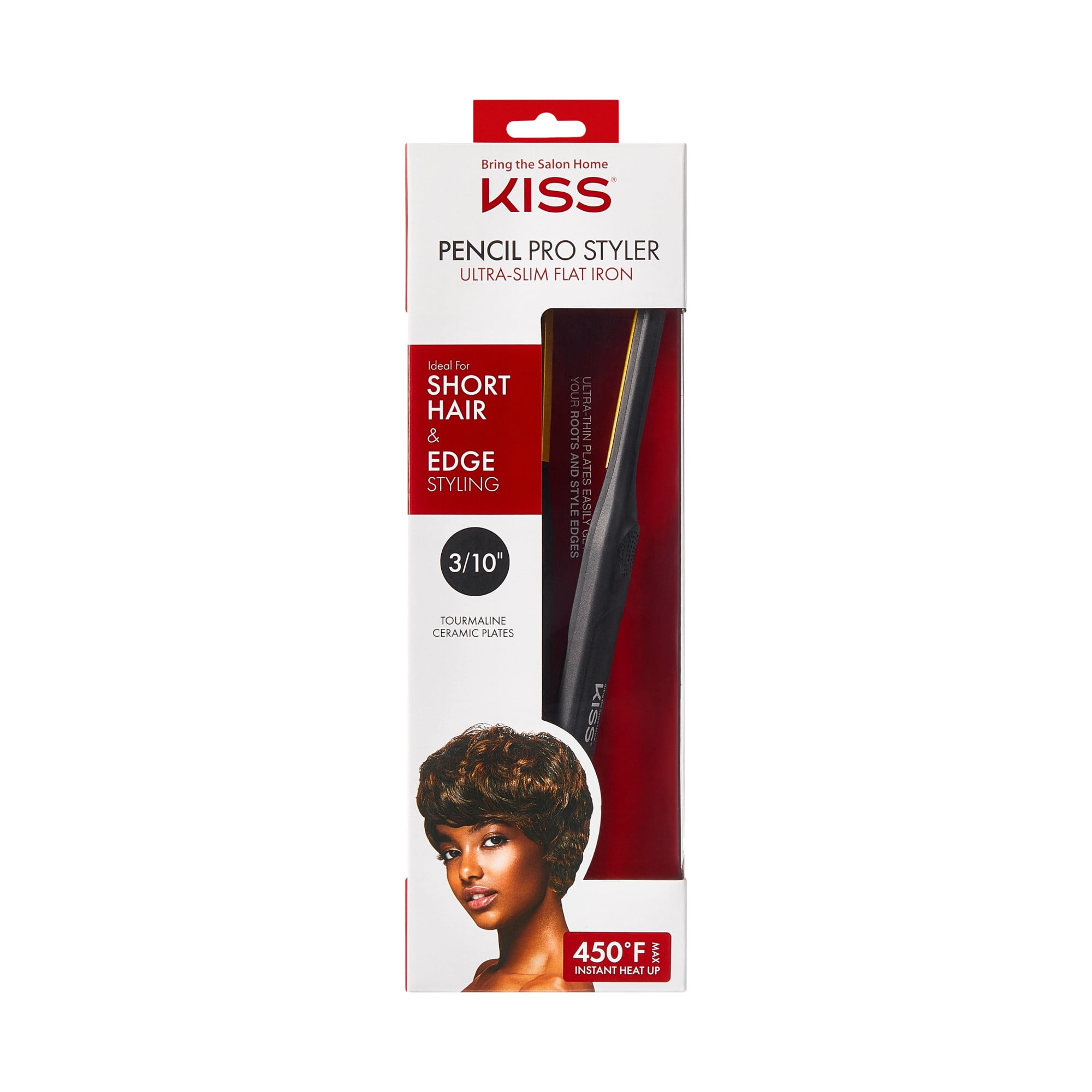 KISS PENCIL Pro Styler Ultra-Slim Flat Iron, 3.7” x 0.3” Ceramic Tourmaline Plates