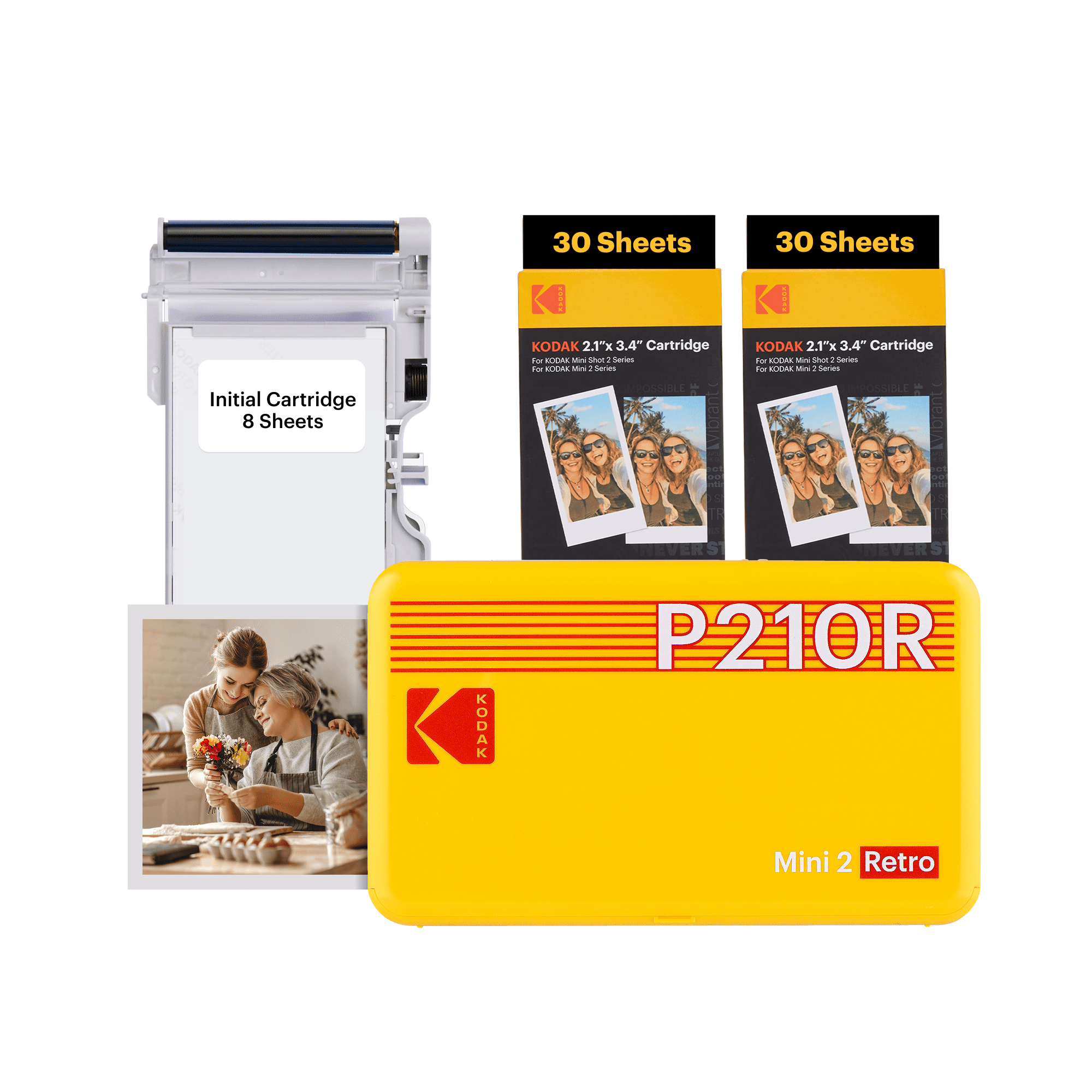 KODAK Mini 2 Retro Bluetooth Portable Photo Printer (2.1x3.4 inches) + 68 Sheets Bundle, Yellow