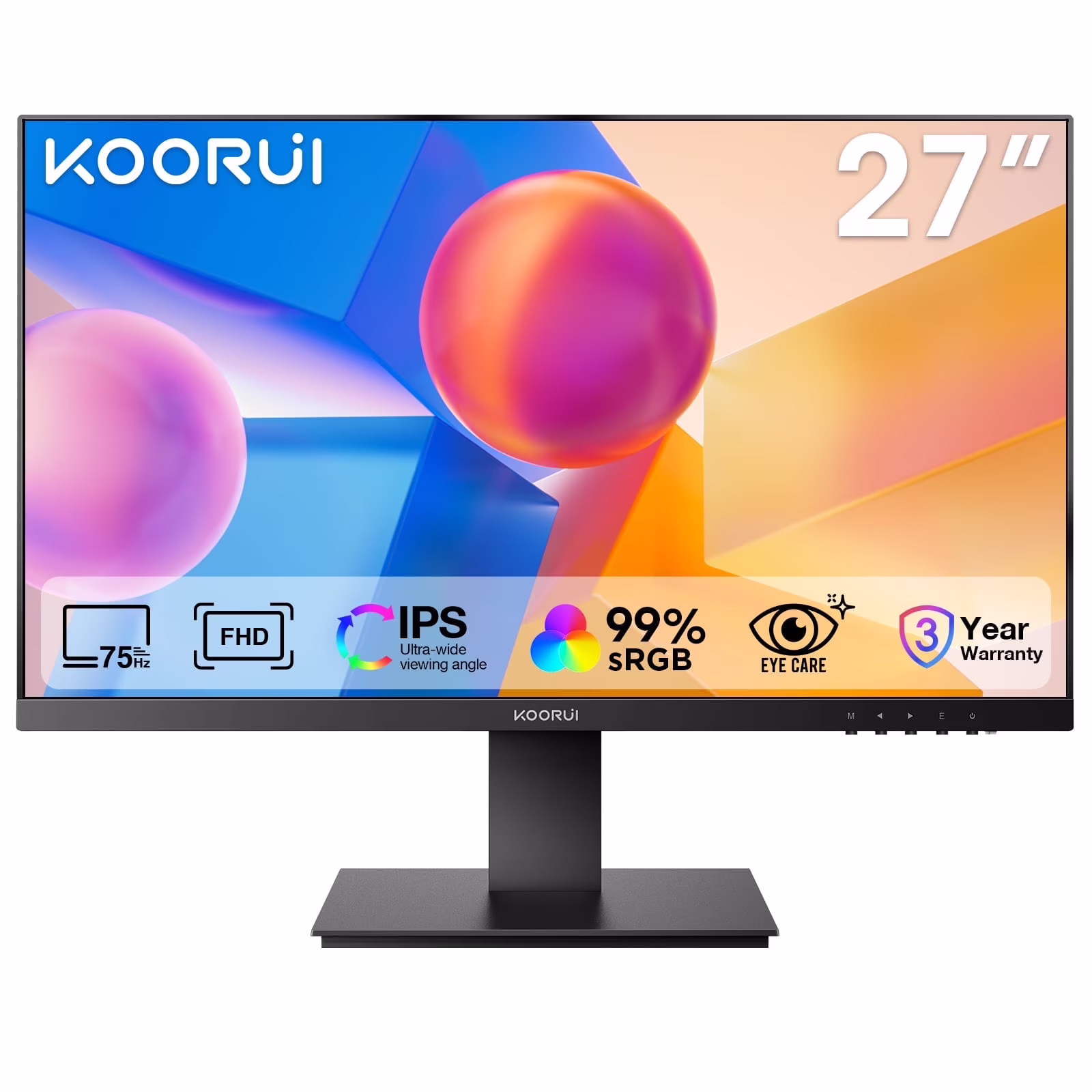 KOORUI 27" Computer Monitor with Speaker, 1080p FHD 75 Hz, Eye Care Tilt Adjustable, Black, 27N1A