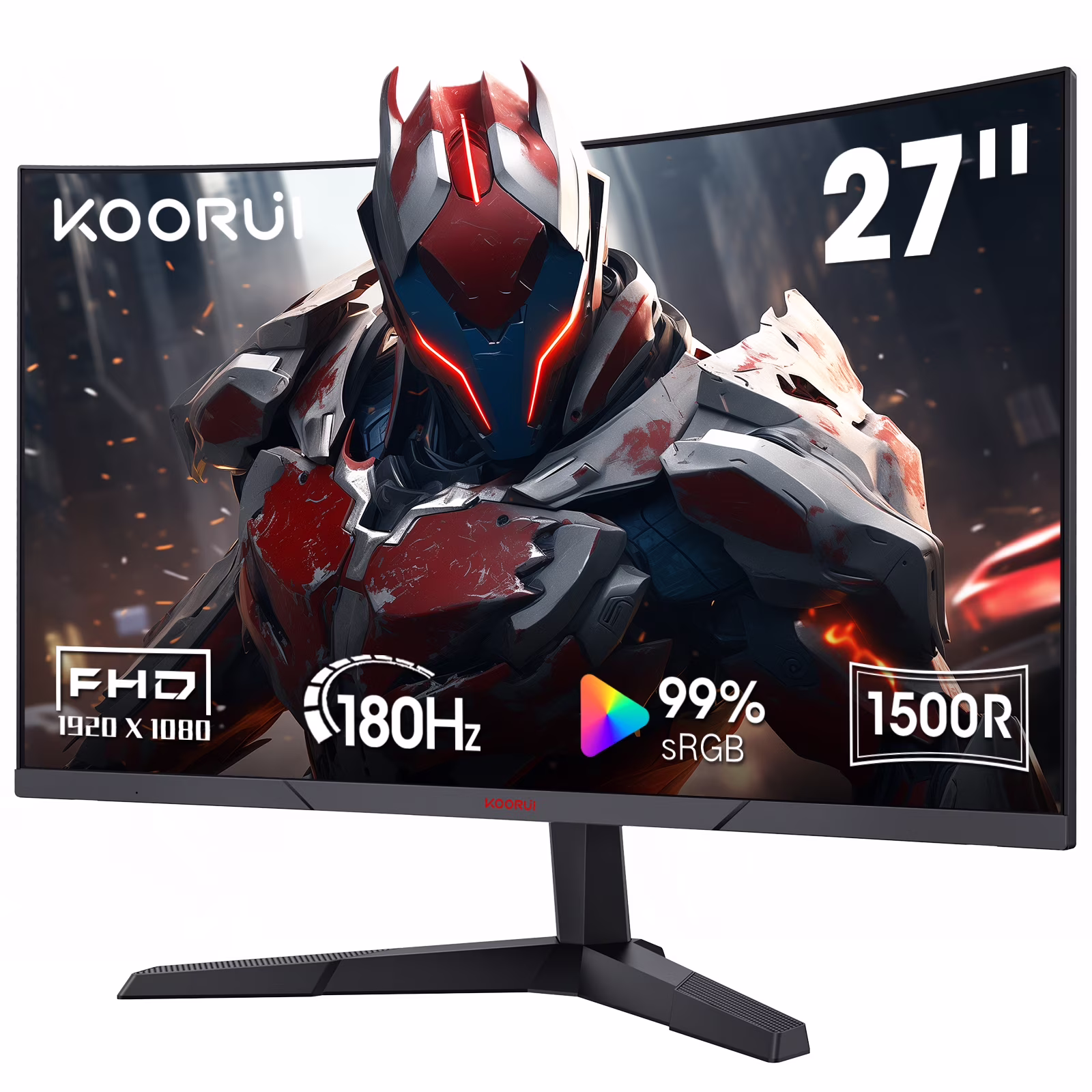 KOORUI 27 inch Curved Gaming Monitor, 180Hz FHD Computer Monitors, 100% sRGB, Adaptive-Sync, 27E6CA