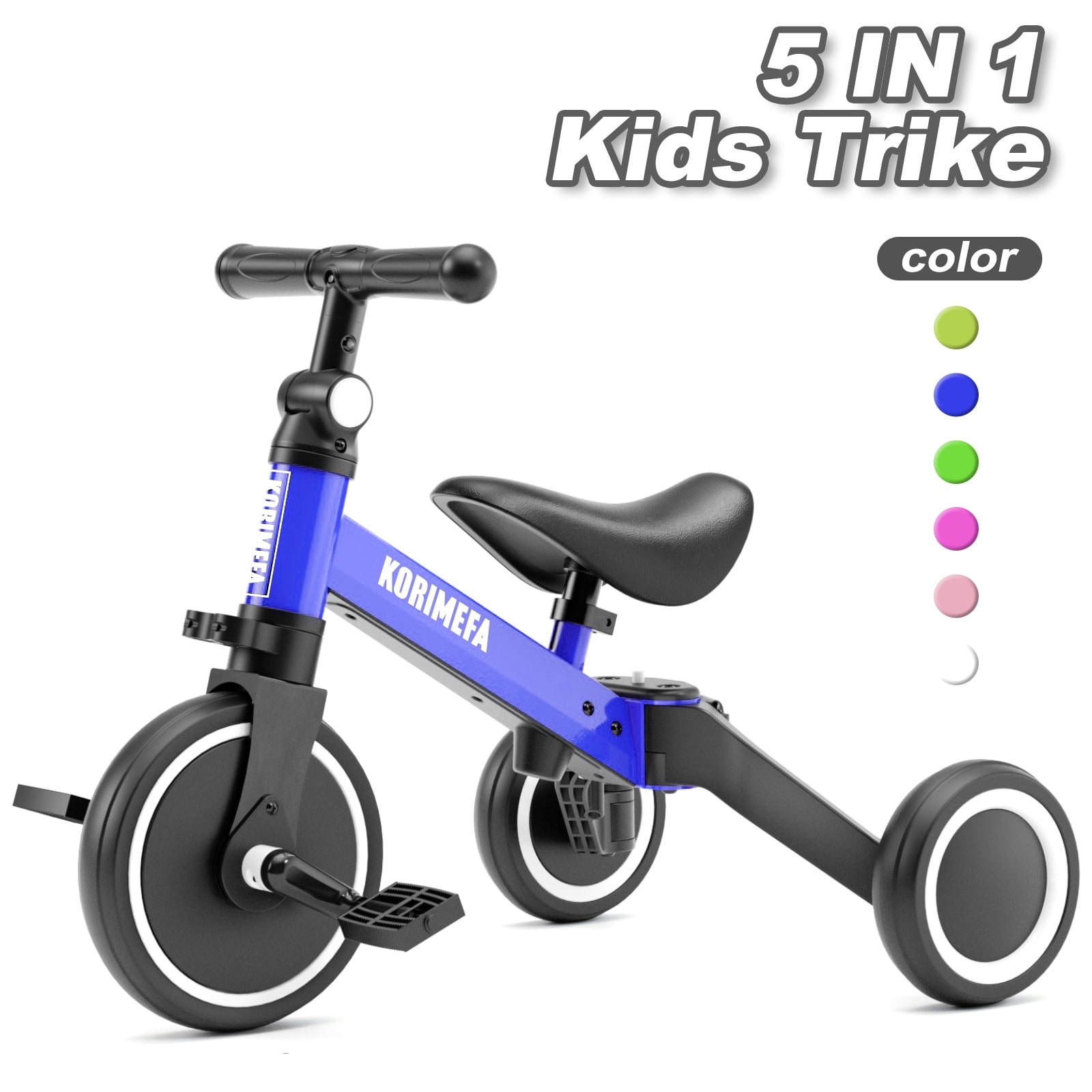 KORIMEFA 5 in 1 Toddler Bike for 1-4 Years Old Kids, Kids Trike Tricycle for Balance Training, Baby Bike Toys Gift for Boy & Girl