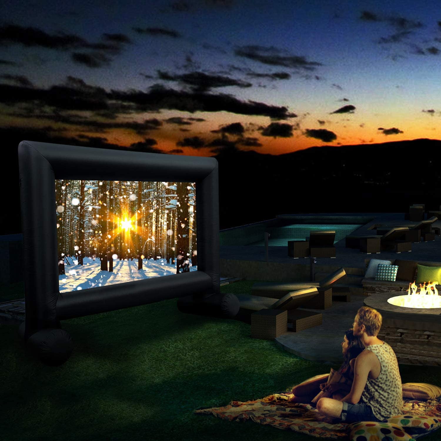 KULAGAGA Inflatable Movie Screen Outdoor, Inflatable Projection Screen with Quiet Fan and Storage Bag, Easy Set up, Mega Blow Up Screen for Backyard Movie Night, Theme Parties, Celebrations-14 FT