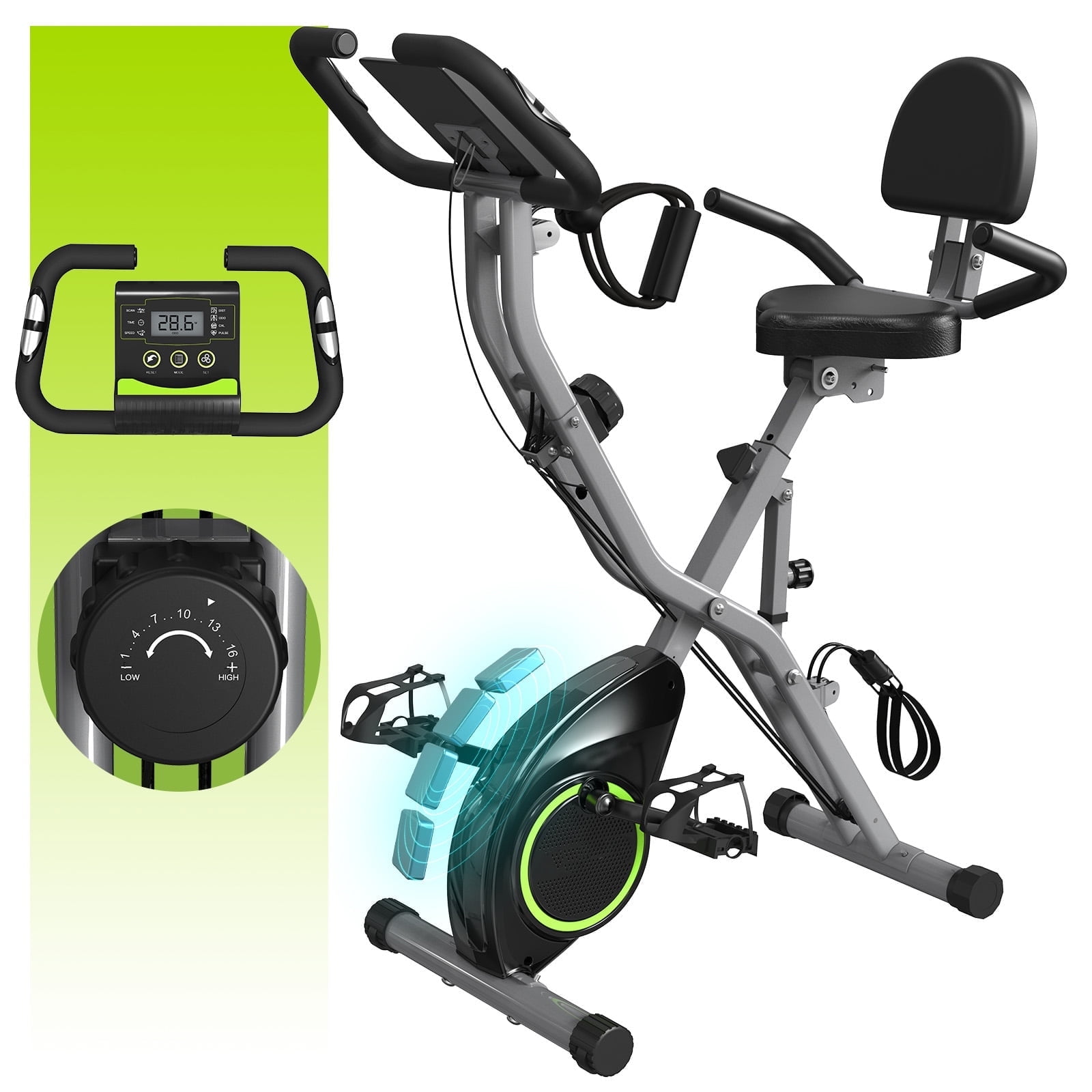 Foldable Exercise Bike Stationary Bikes for Home, 5 IN 1 Indoor Workout Bike, Cycling Bike with 16-Level Quiet Magnetic Resistance, 6.6 LBS Flywheel and 300LBS Capacity, 2025 Designed 817 X-bike