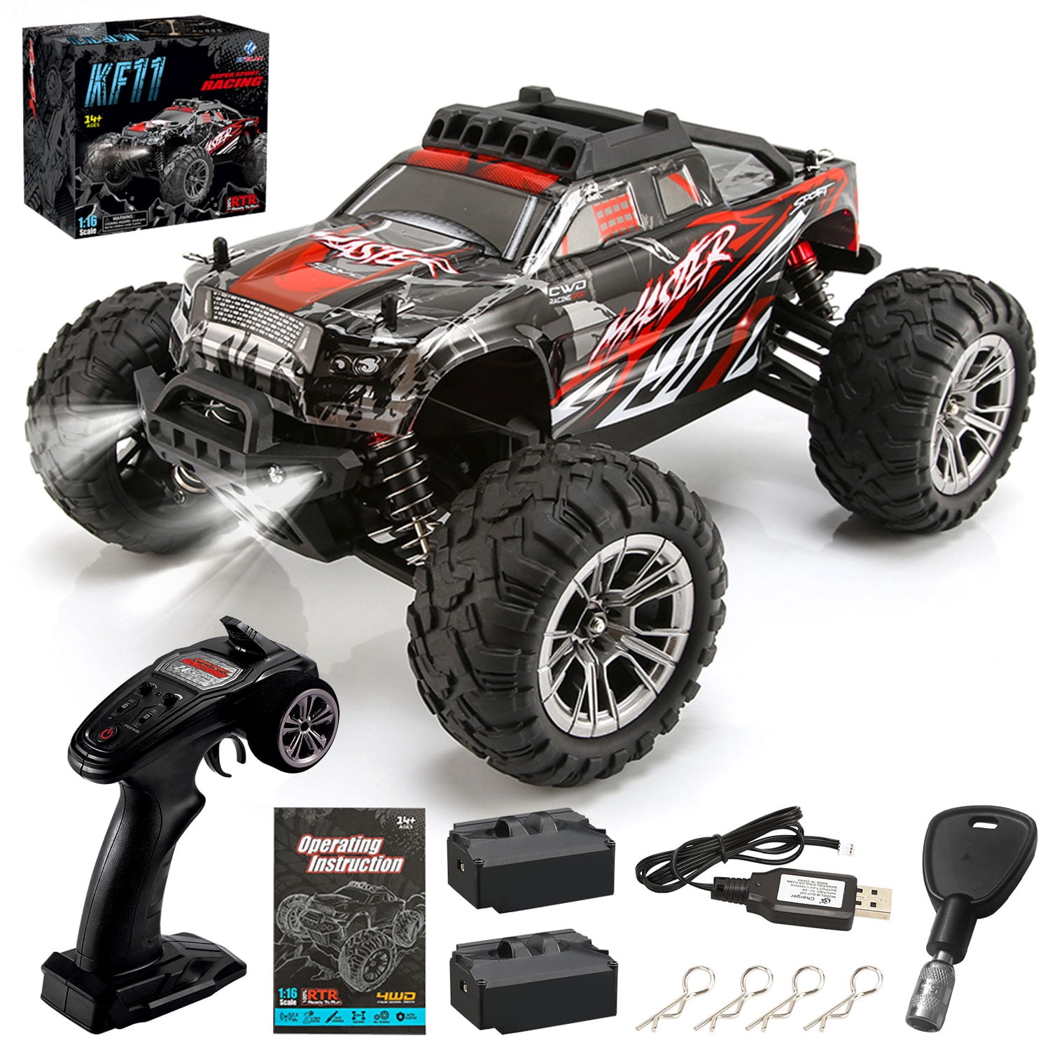 Kid Odyssey Remote Control Car, 1:16 4WD Full Scale High Speed 33Km/h RC Car for Boys Adult, Drift Off-Road, Hobbyist Grade for Adults, Monster RC Truck Toys with Two Rechargeable Modular Batteries
