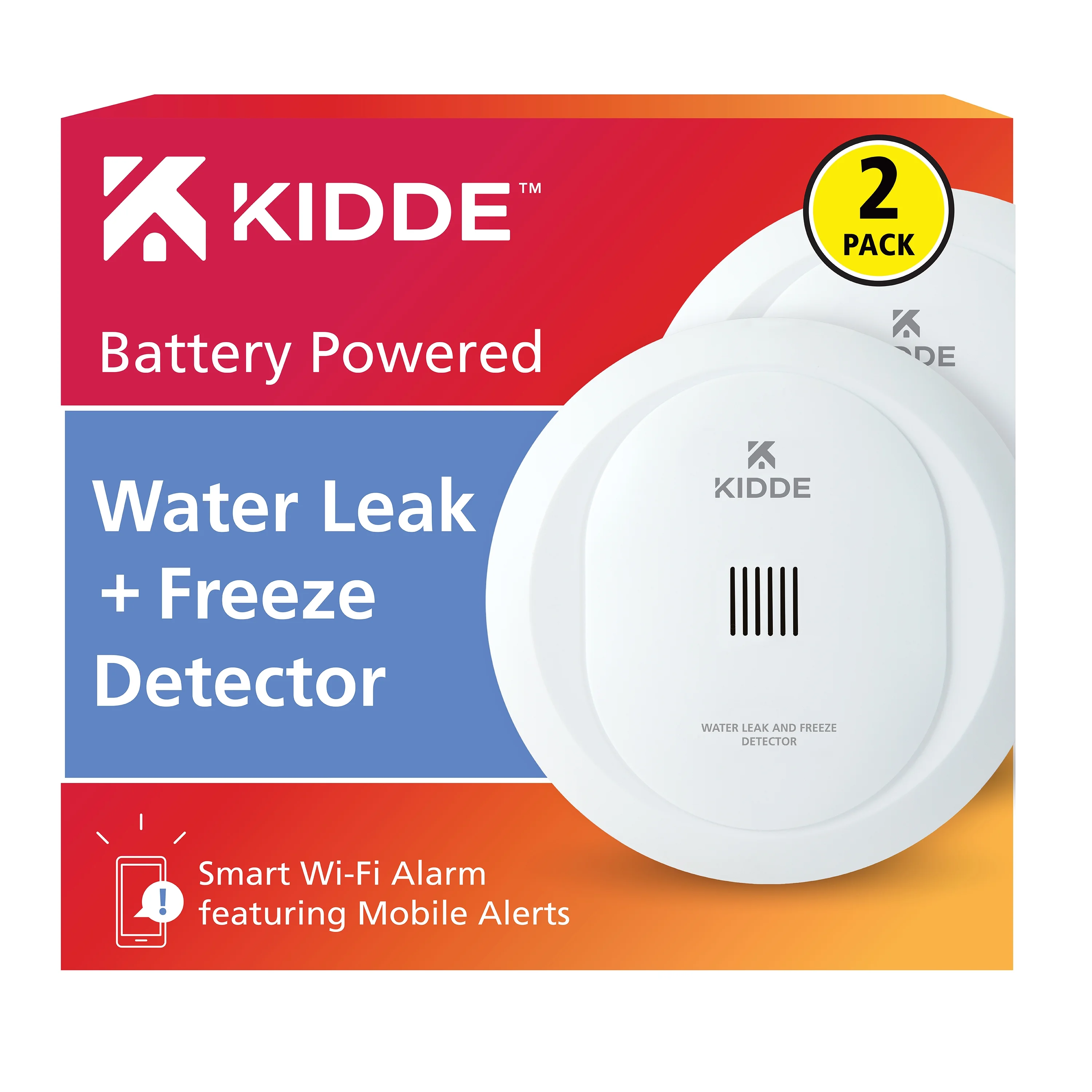 Kidde Battery Operated Smart Water Leak Detector & Freeze Alarm with Wi-Fi, Pack of 2