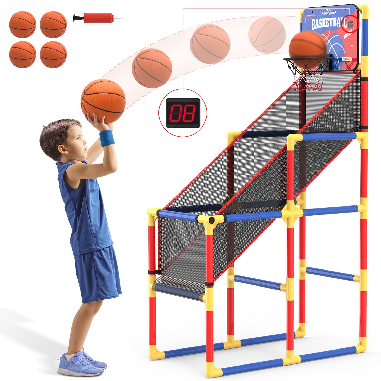 EagleStone Kids Arcade Basketball Game with Electronic Scoreboard, 4 Balls