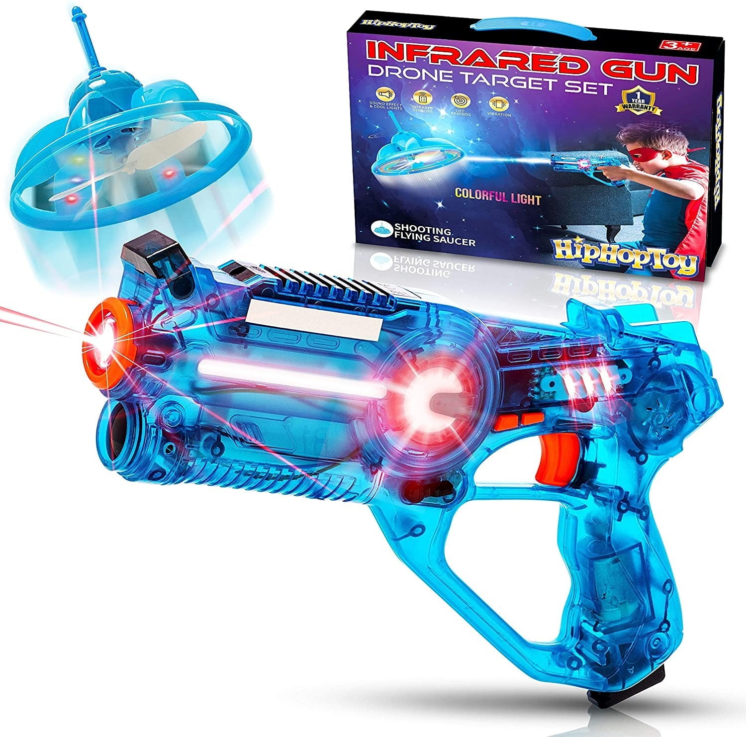 Kids Laser Tag Gun Game with Flying Toy Drone Target, Laser Shooting Game for Children with Fun LED Effects