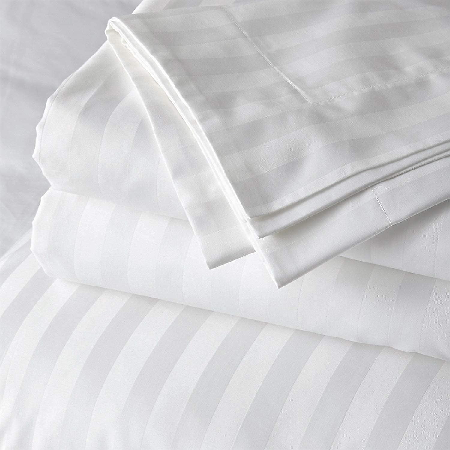 King Size 4Pcs Sheet Set - White Stripe Sateen Weave for Soft & Silky 100% Egyptian Cotton 800 Thread Count 18" Inch Deep Pocket Bed Sheets