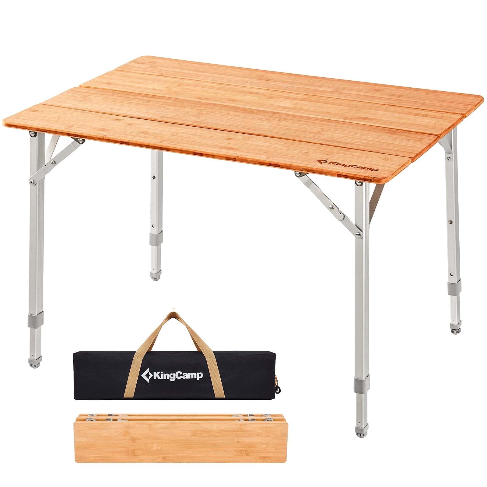 KingCamp Bamboo Camping Table Clearance Adjustable Height Folding Table for 1-2 People Outdoor and Indoor Support 176LBS Yellow