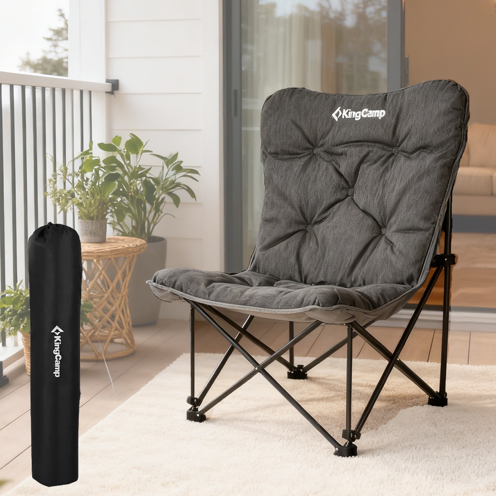 KingCamp Comfy Folding Chairs Oversized Butterfly Chair with Thick Padded Seats for Indoor & Outdoor, Support 300lbs, Grey
