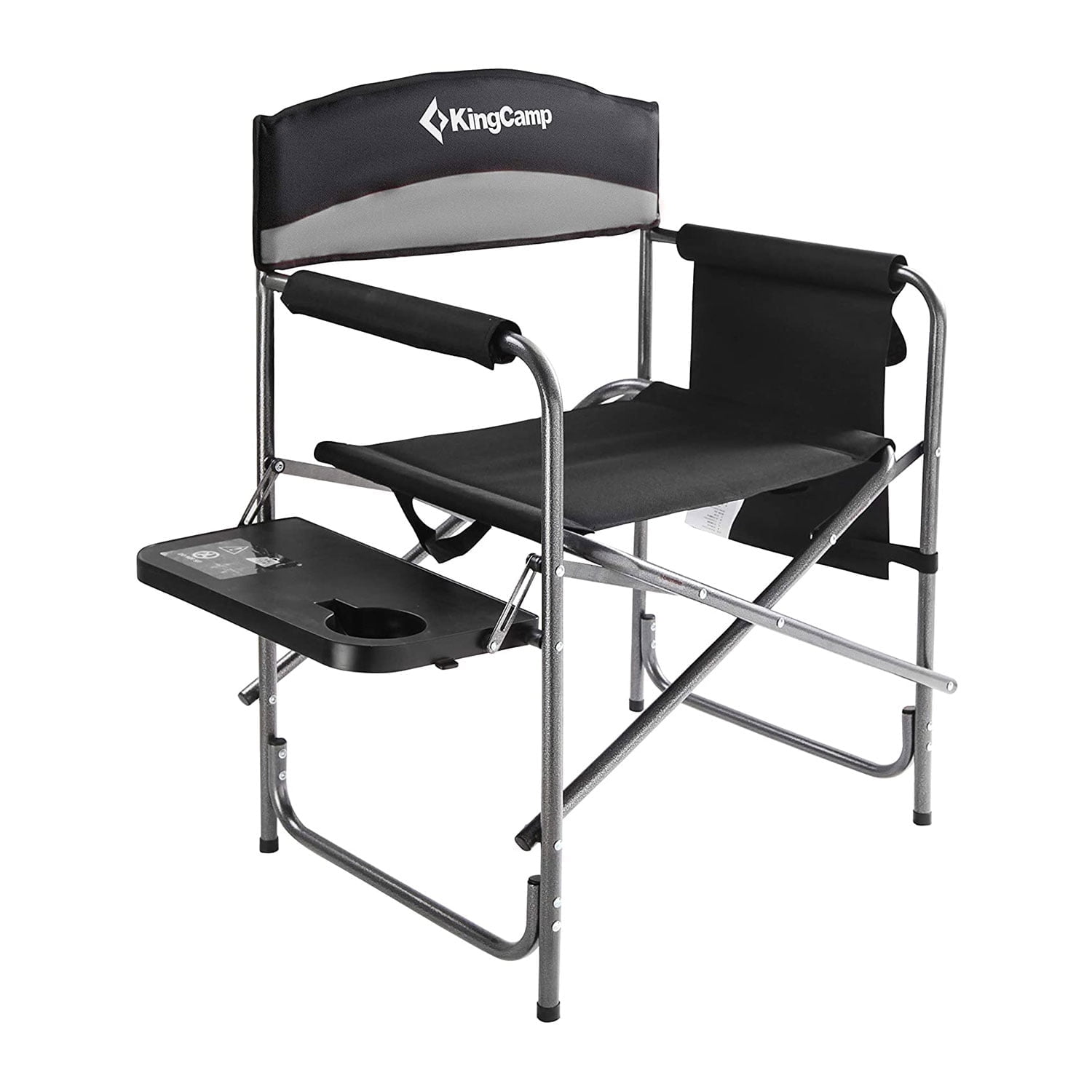 KingCamp Folding Camp Chair Heavy Duty Director Chair with Side Table Cup Holder, Black