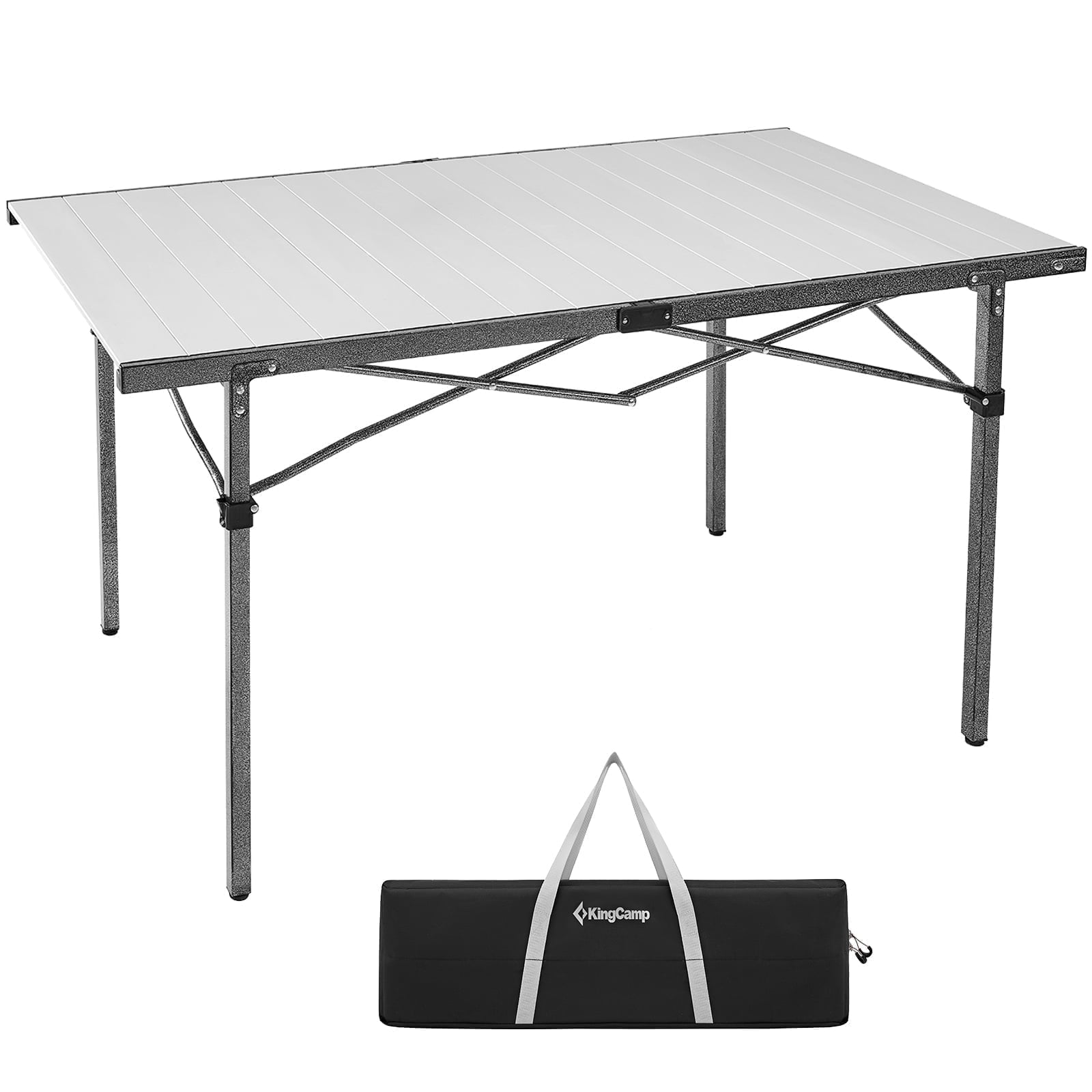 KingCamp Aluminum Roll-Up Camping Table for 4-6 People - Lightweight & Portable Design, Includes Oxford Cloth Zipper Storage Bag, Perfect for Outdoor Dining & Group Gatherings (Silver)
