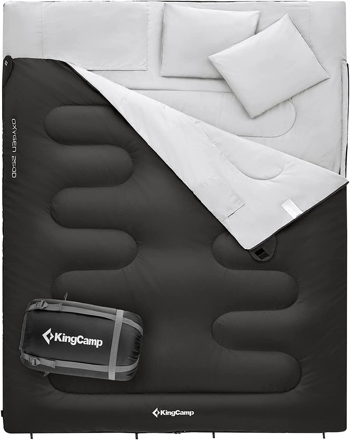 KingCamp Double Sleeping Bag 20 Degrees Sleeping Bag Lightweight 2 Person Sleeping Bags for Adults 87”x59” Black