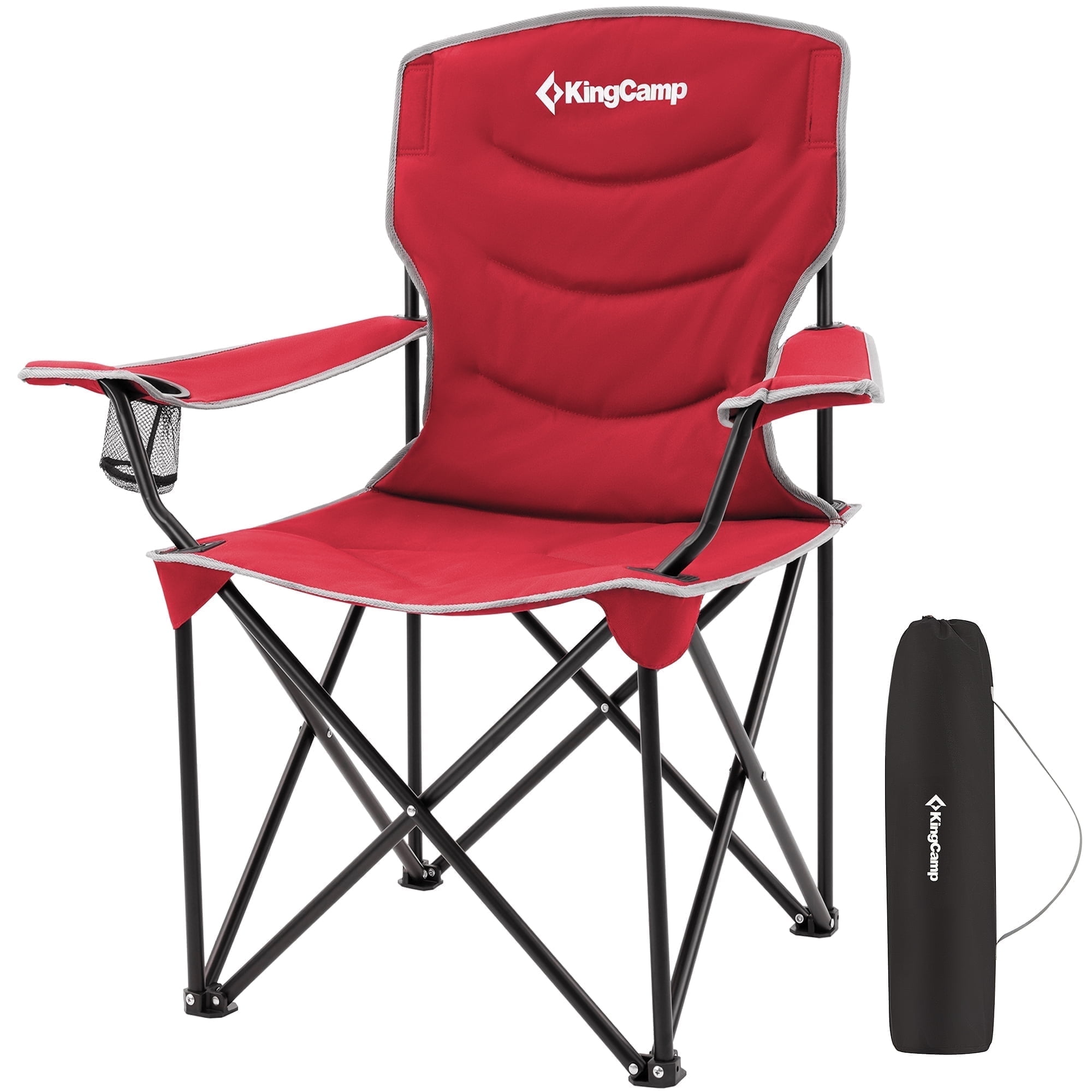 KingCamp Adult Oversized High-Back Folding Camping Chair - Padded Arms, Portable for Outdoor, Lawn, Beach & Red