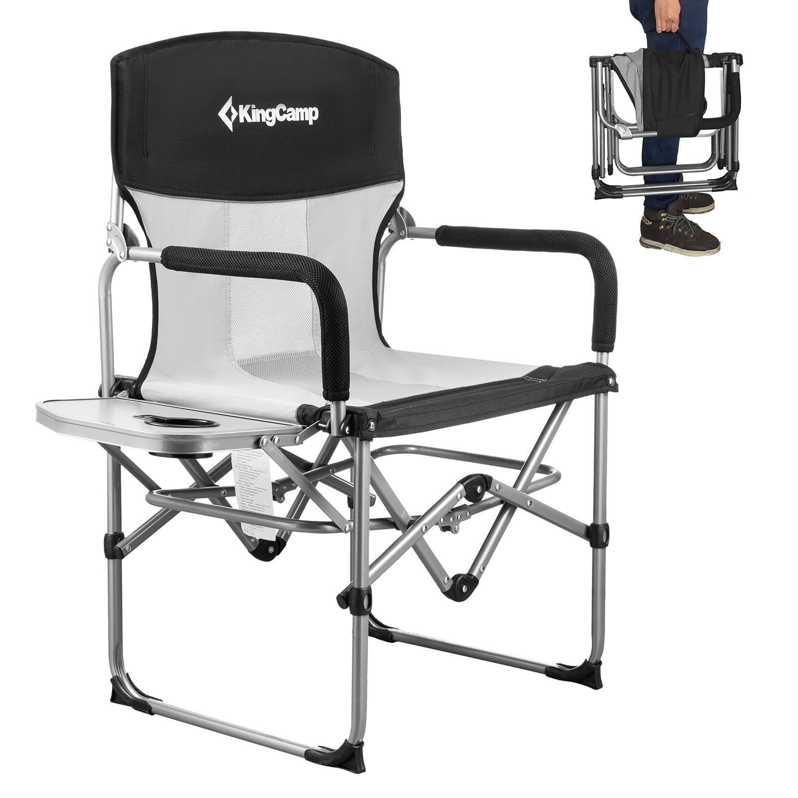 KingCamp Heavy Duty Director Chair Folding Portable Camping Chairs with Side Table for Adults Outdoor Lawn Fishing Travel Black