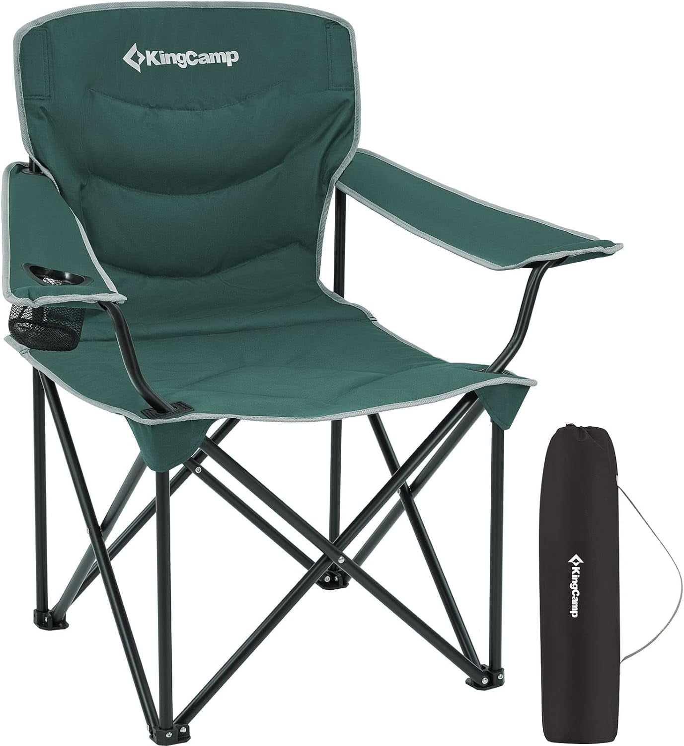 KingCamp Oversized Folding Camping Chairs for Adults, Padded Heavy Duty Portable Chairs for for Outside, Camp, Sports, Beach, Outdoor, Lawn, Green