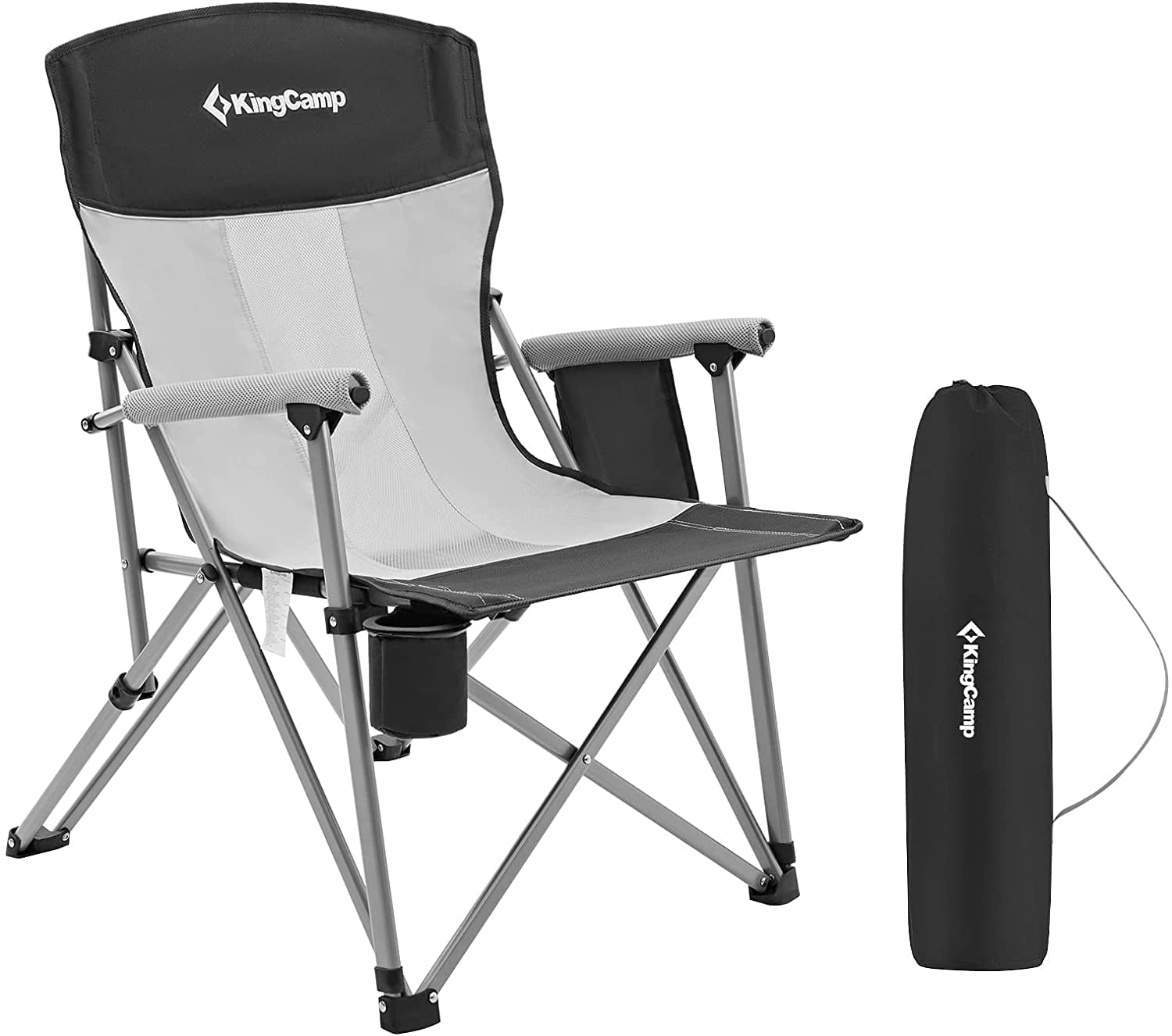 KingCamp Outdoor Camping Folding Chair Heavy Duty Breathable Mesh Back Lawn Chairs for Adults with Cup Holder Black