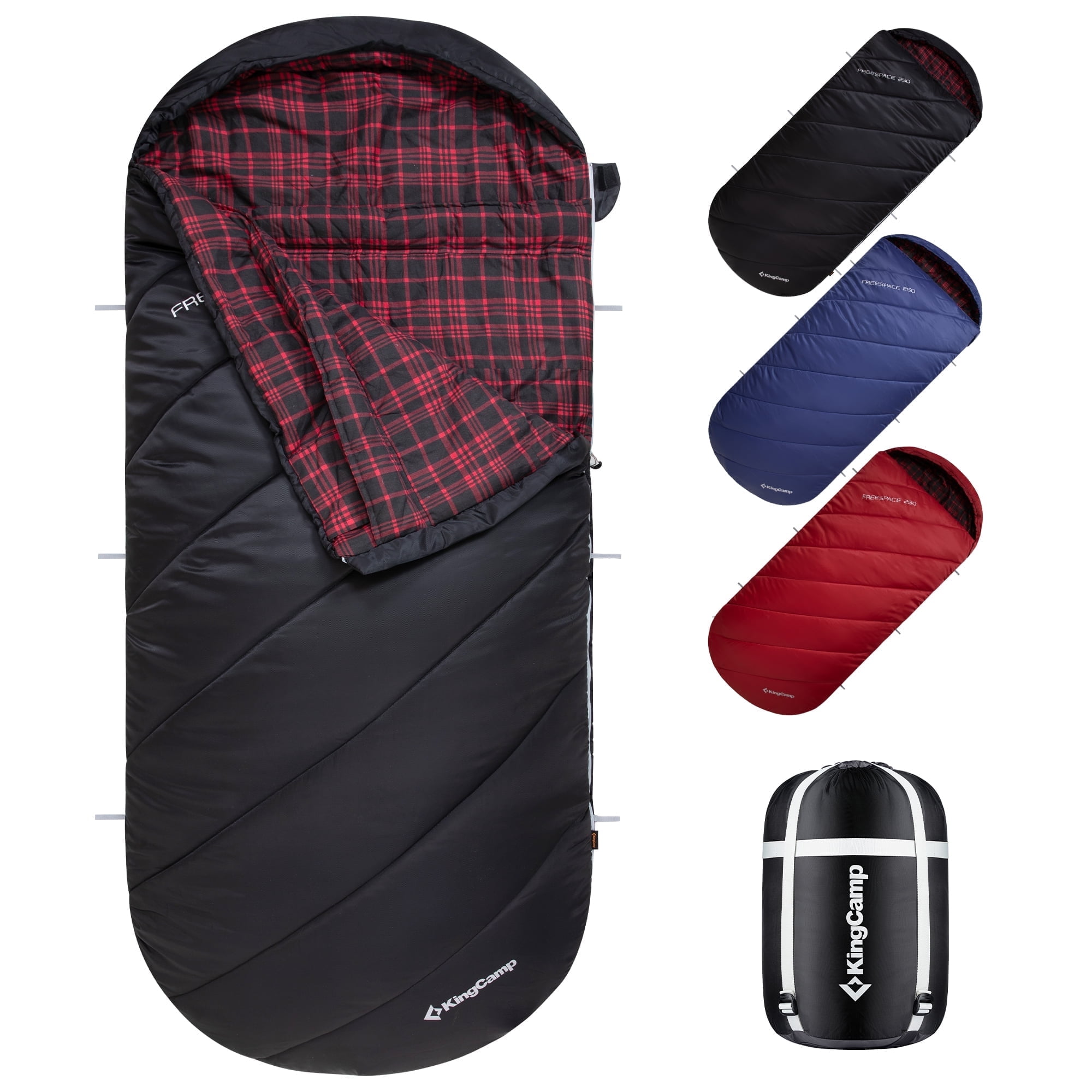 KingCamp XL Cotton Flannel Sleeping Bags, Oversized Weatherproof 3-Season Sleep bag with hood for Camping & Hiking & Backpacking, 17.6℉-54℉ (Black)
