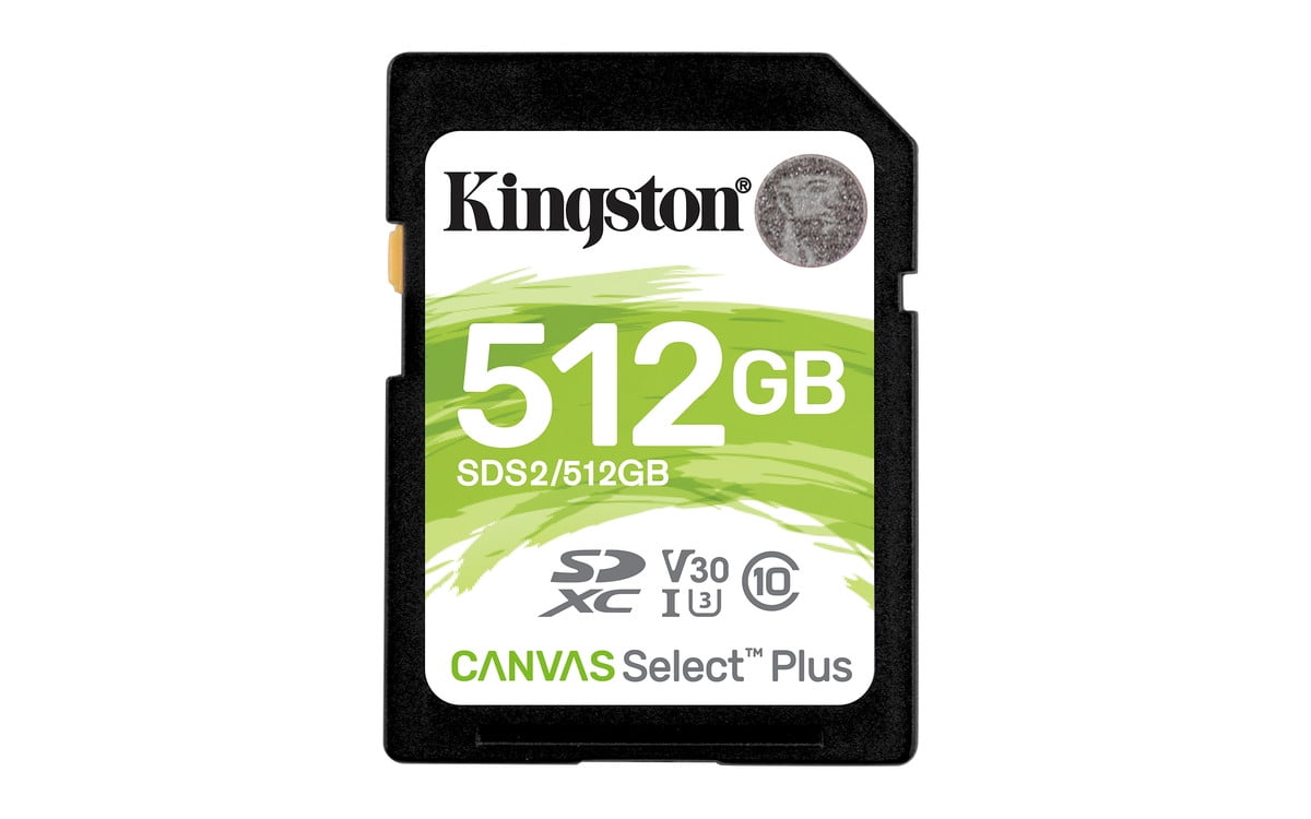 Kingston 512GB SDXC Canvas Select Plus 100MB/s Read Class 10 UHS-I U3 V10 Memory Card SDS2/512GB