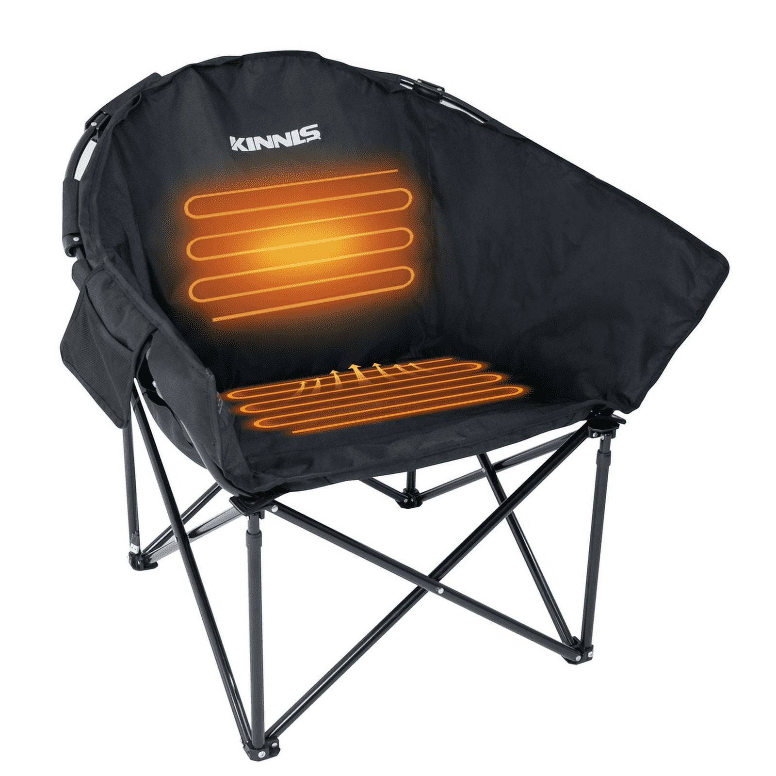 Kinnls Oversized Heated Camping Chair -3Heat Levels Outdoor Portable Chairs-CozySaucer Seat, Supports 500 lbs - Folding RoundMoon Chair Seat for Sports, Camping, Patio,Lawn - NO Battery