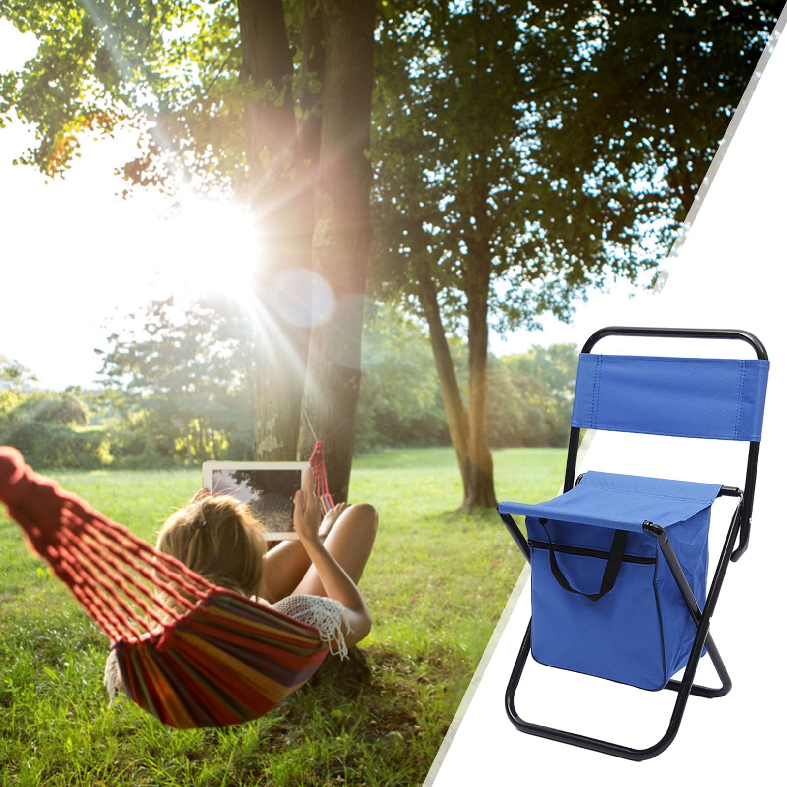 Kiplyki Deals Fishing Chair With Storage Bag Outdoor Folding Chair Compact Fishing Stool Portable Camping Stool Backpack Chair With Oxford Cloth for Beach/Outing /Family