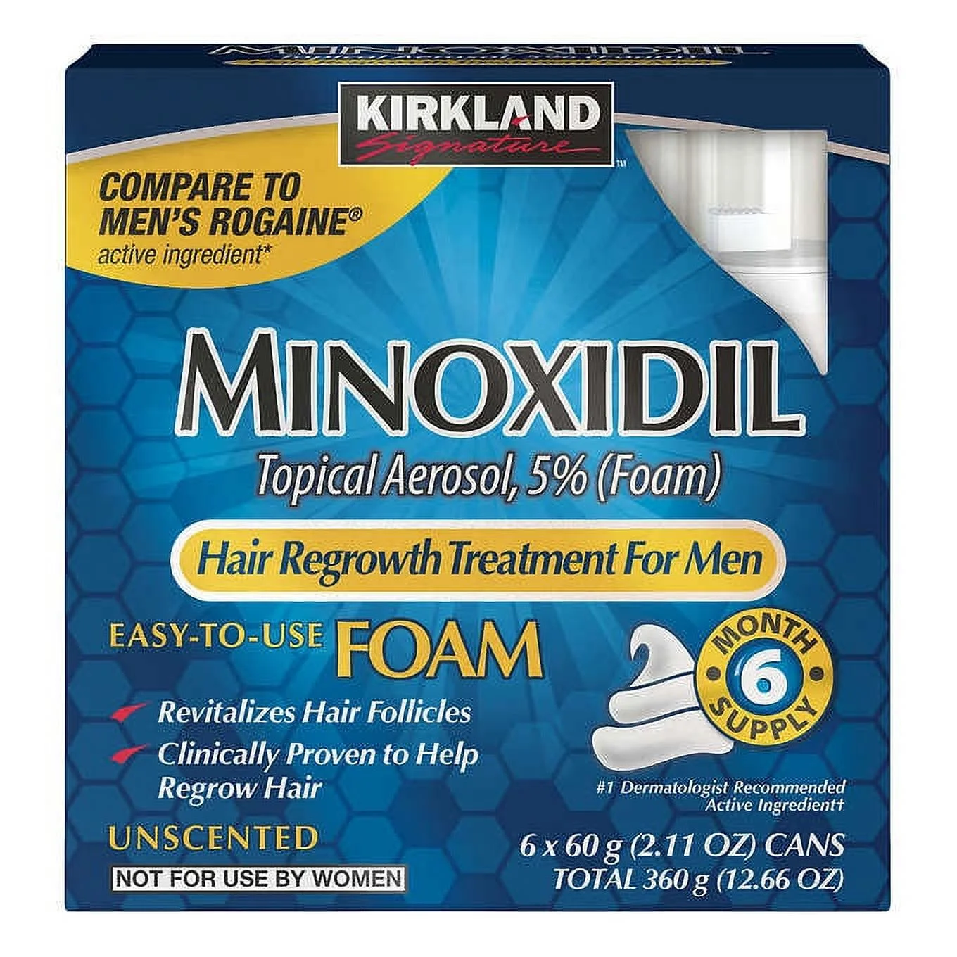Kirkland Signature - 5% Minoxidil for Men Hair Growth Treatment Unscented Topical Foam Aerosol - 6 Month Supply