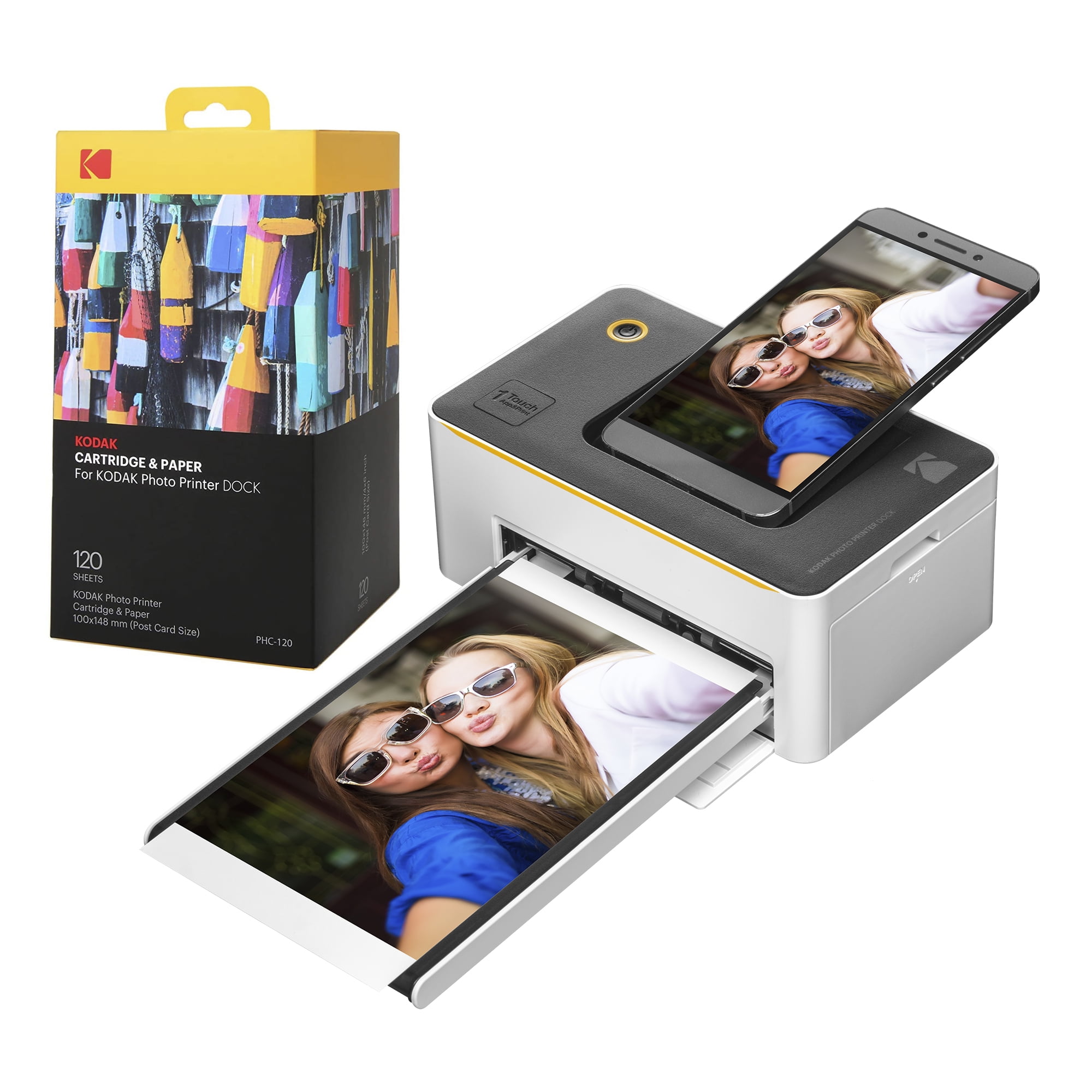 Kodak Dock Premium 4x6” Portable Instant Photo Printer (2021 Edition) Bundled with 130 Sheets | Full Color Photos, 4Pass & Lamination Process | Compatible with iOS, Android, and Bluetooth Devices