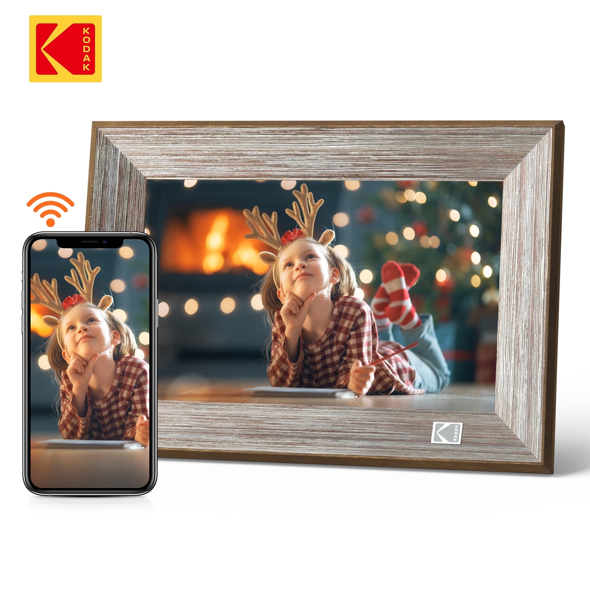 Kodak 10.1-inch Digital Photo Frame, Touchscreen, Wi-Fi, Solid Wood, Gray
