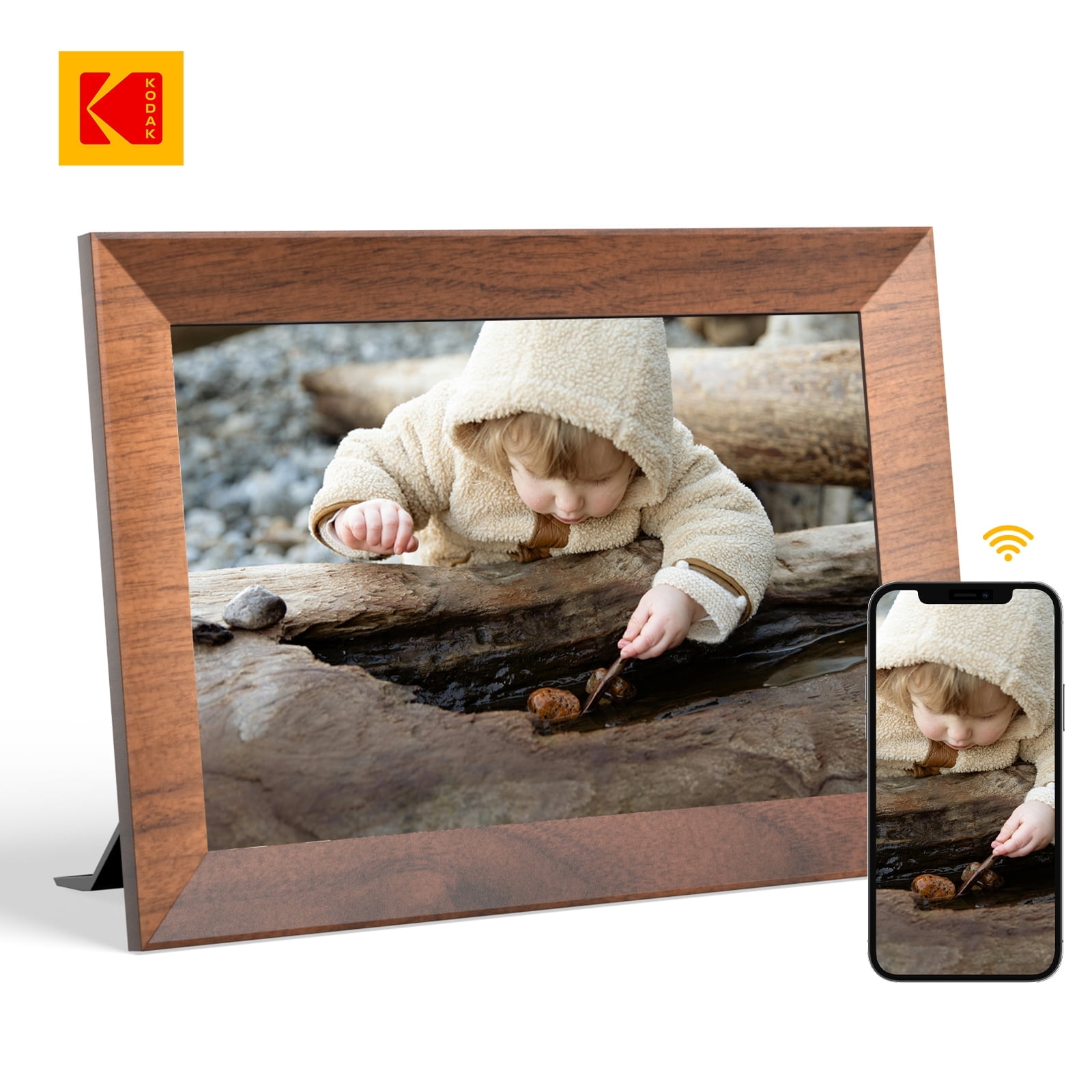 Kodak 10-inch WIFI Digital Picture Frame with 32GB Storage, IPS Touch Screen, Gift for Loved One – Wood