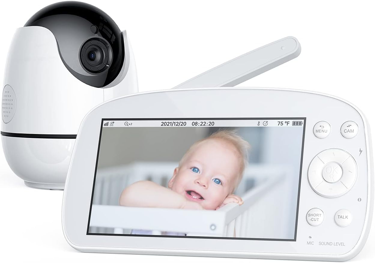 Konnek Stein Baby Video Monitor, Baby Monitor with Camera and Audio 720P HD Resolution, 5.5" Display, Remote Pan Tilt Zoom, Two Way Audio, Night Vision, Lullabies, Room Temperature
